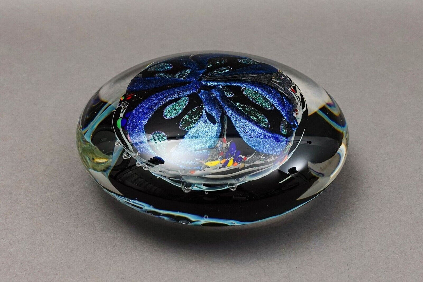 Rollin Karg 2001 Vintage Dichroic Hand Blown Art Glass Disc Sculpture 6"