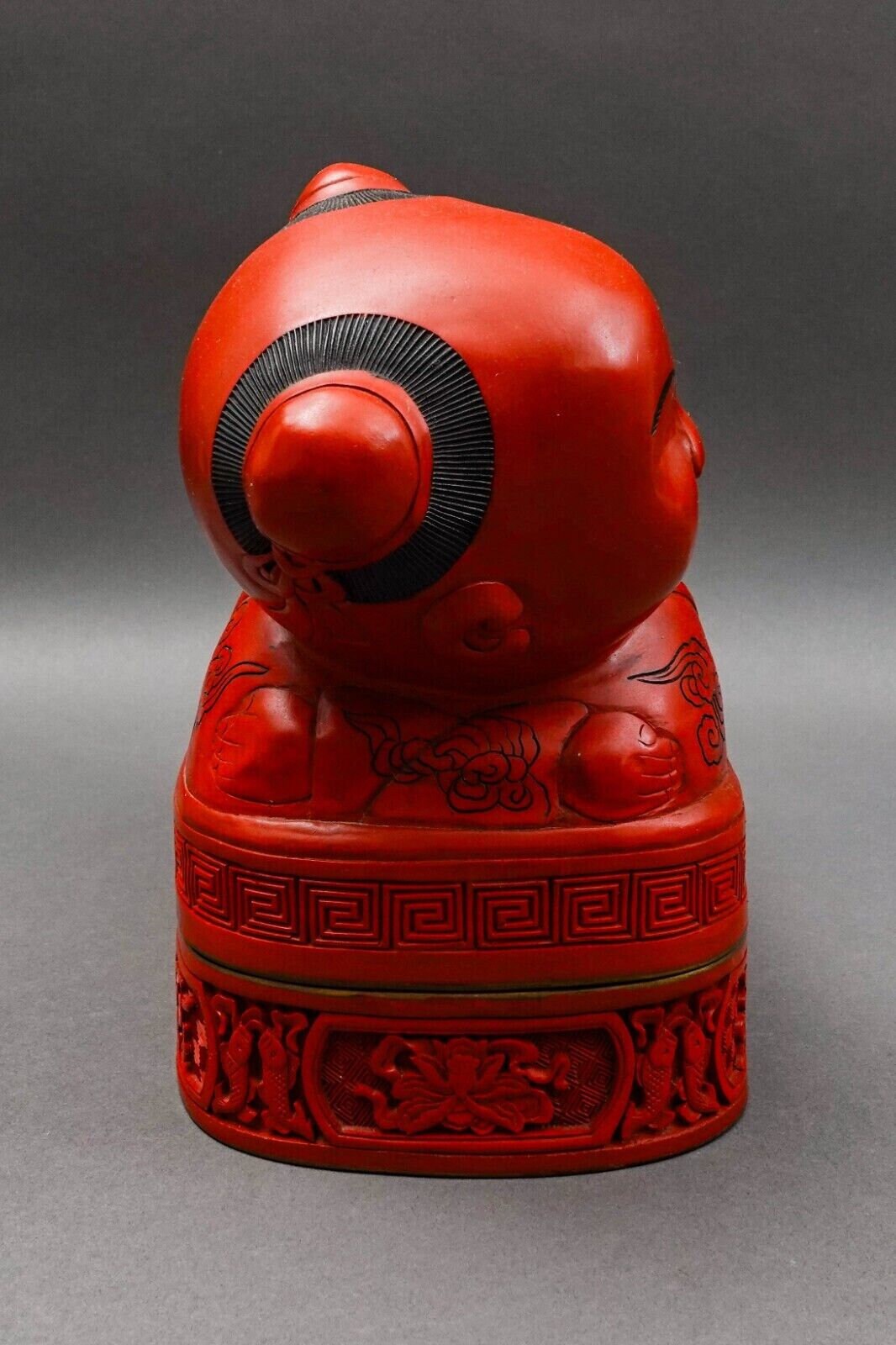 Antique Chinese Large Fine Carved Cinnabar Lacquer Boy Pillow Headrest Box Rare