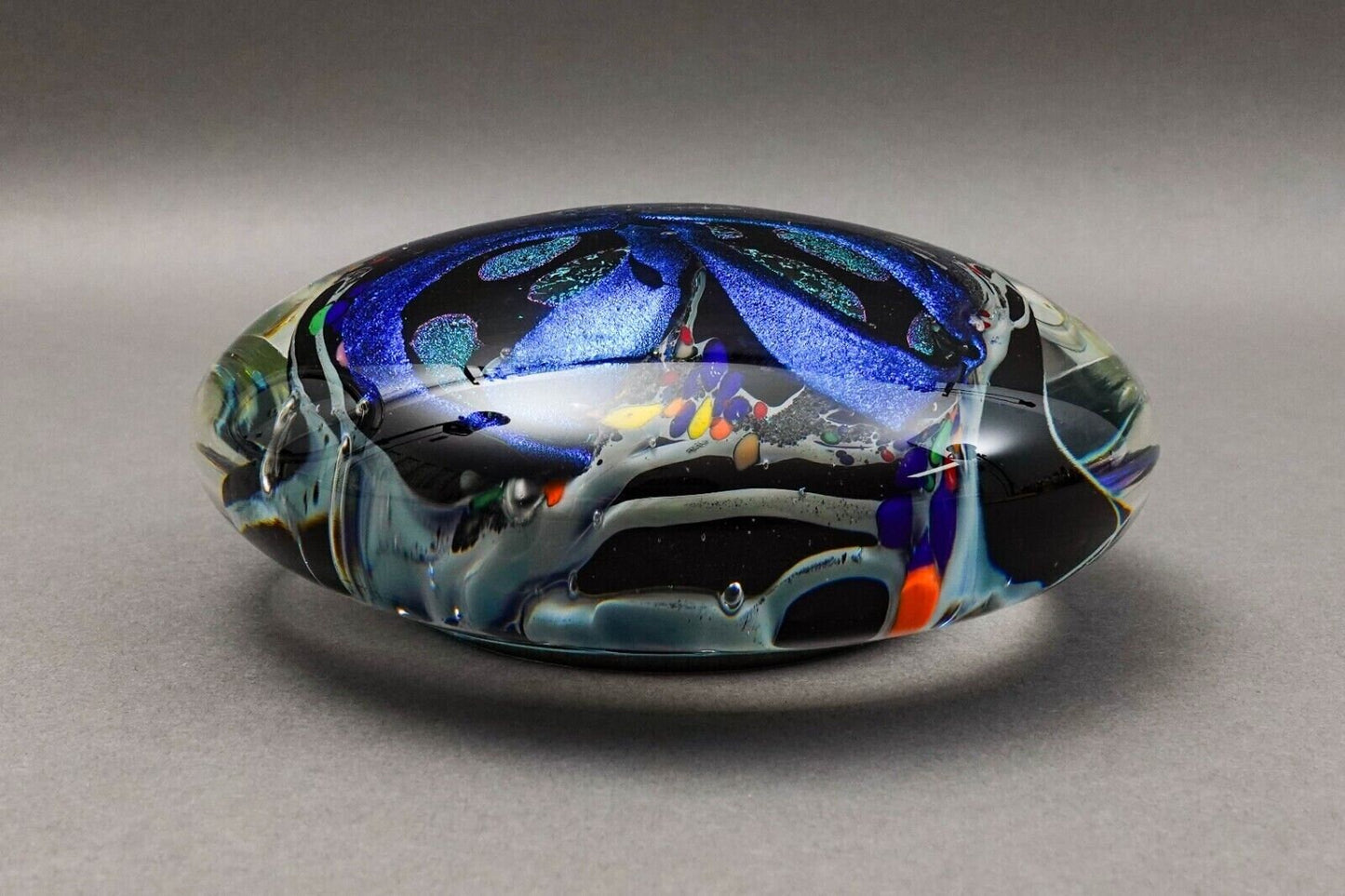 Rollin Karg 2001 Vintage Dichroic Hand Blown Art Glass Disc Sculpture 6"