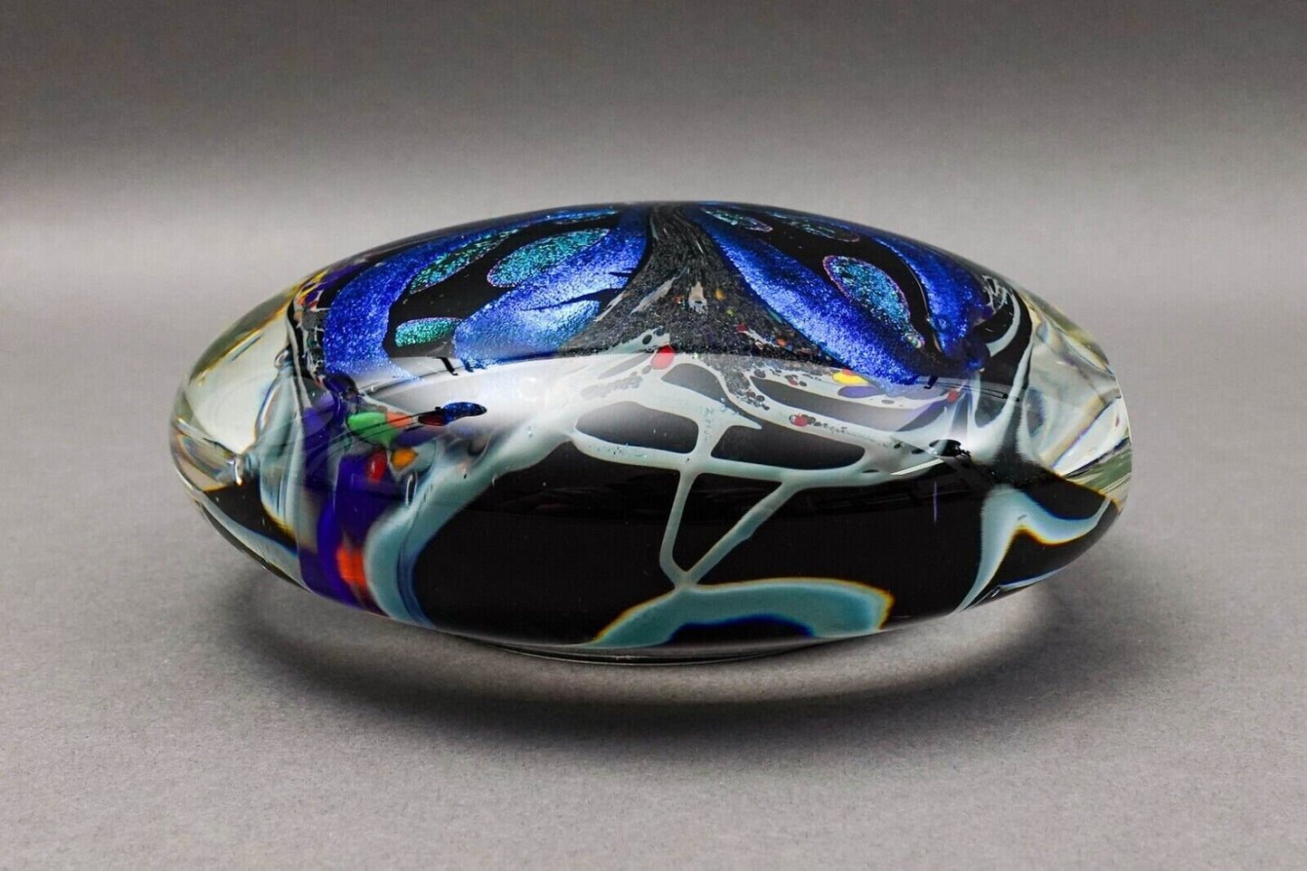 Rollin Karg 2001 Vintage Dichroic Hand Blown Art Glass Disc Sculpture 6"