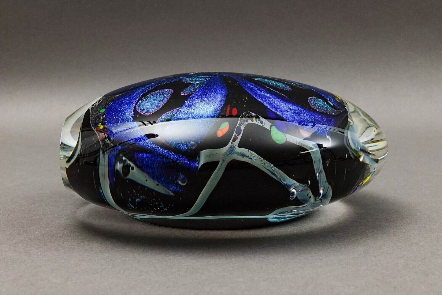 Rollin Karg 2001 Vintage Dichroic Hand Blown Art Glass Disc Sculpture 6"