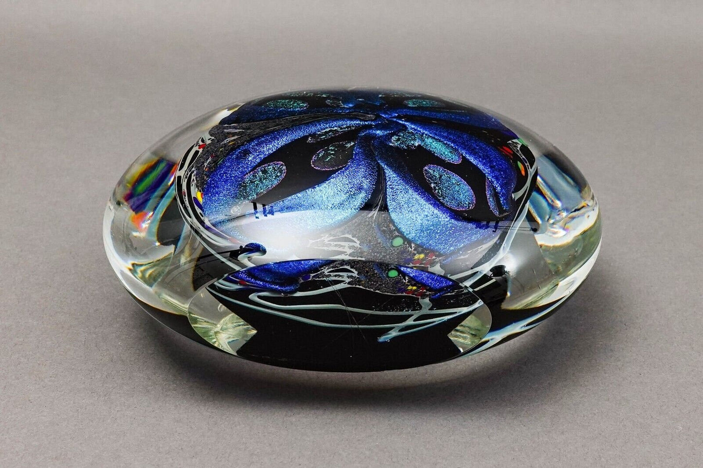 Rollin Karg 2001 Vintage Dichroic Hand Blown Art Glass Disc Sculpture 6"