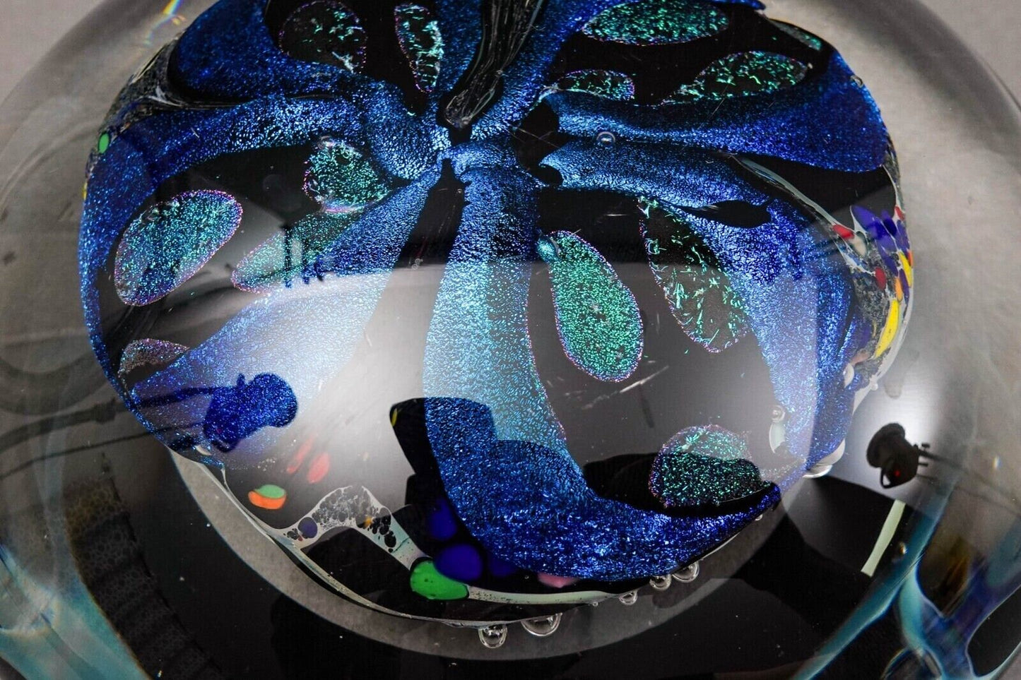 Rollin Karg 2001 Vintage Dichroic Hand Blown Art Glass Disc Sculpture 6"