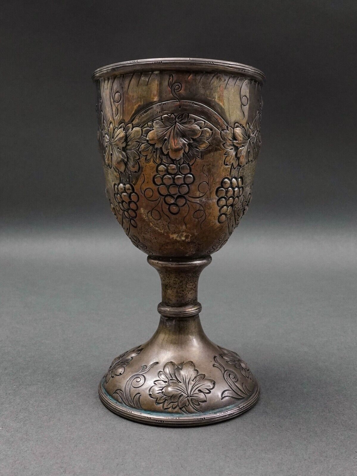 J.E. Caldwell & Co. Antique Sterling Silver Repousse Grape Motif Wine Goblet