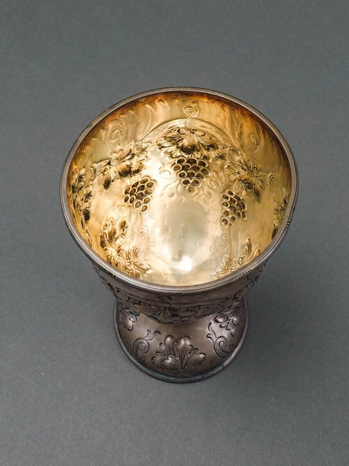 J.E. Caldwell & Co. Antique Sterling Silver Repousse Grape Motif Wine Goblet