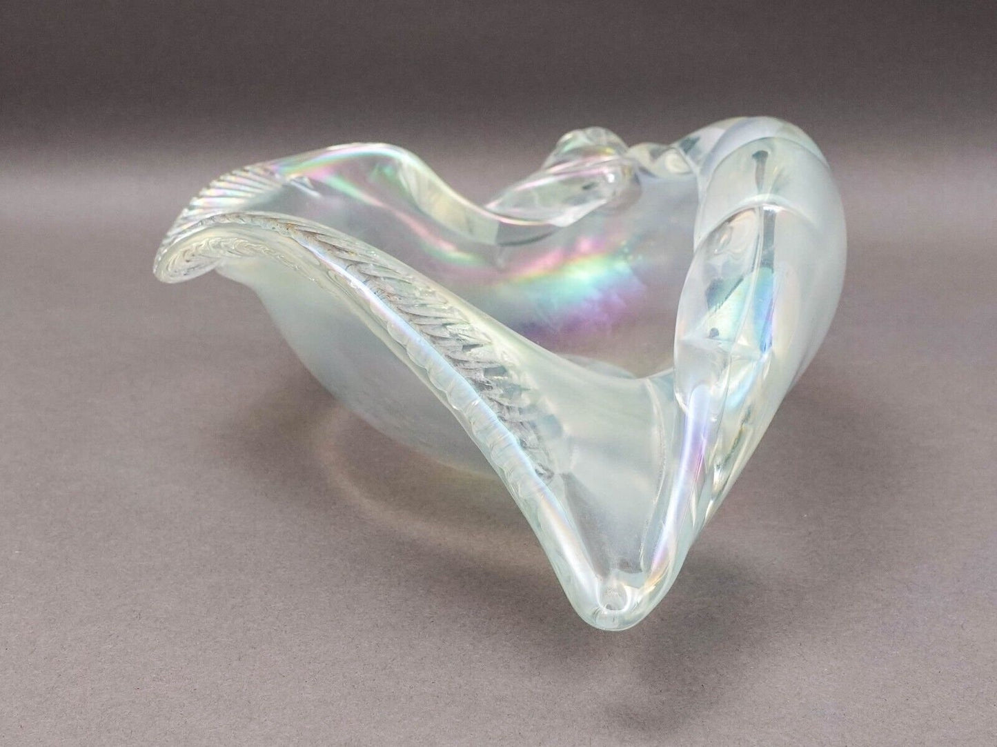 Licio Zanetti Signed Murano Italy Iridescent Conch Shell Glass Bowl Sculpture
