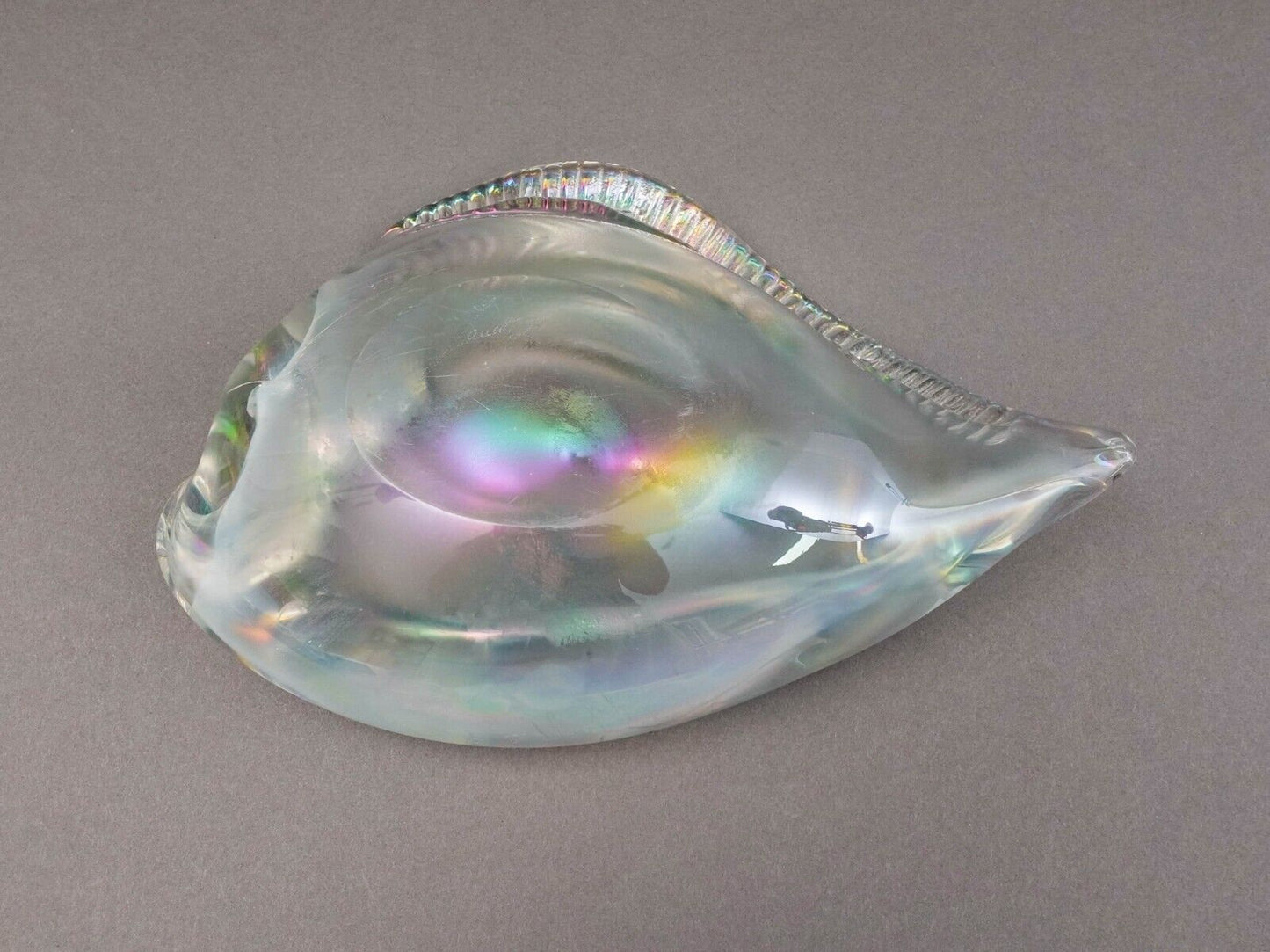Licio Zanetti Signed Murano Italy Iridescent Conch Shell Glass Bowl Sculpture