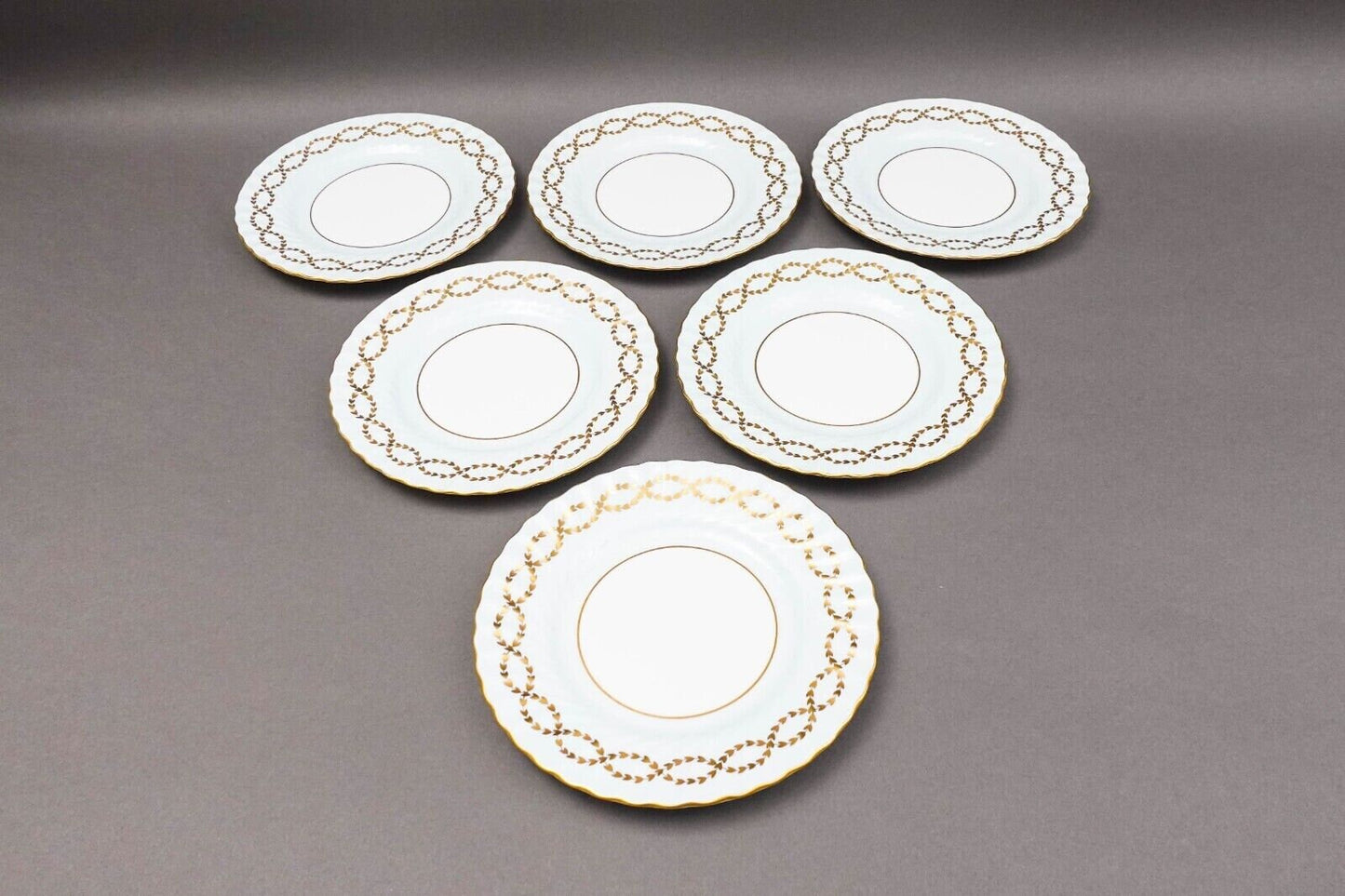 Minton England S600 Gold Laurel Leaves Light Blue Salad Dessert Plate Set Of 6