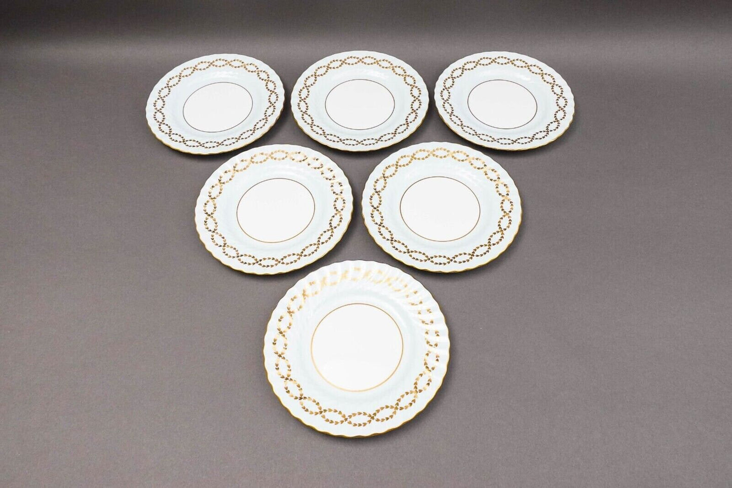 Minton England S600 Gold Laurel Leaves Light Blue Salad Dessert Plate Set Of 6