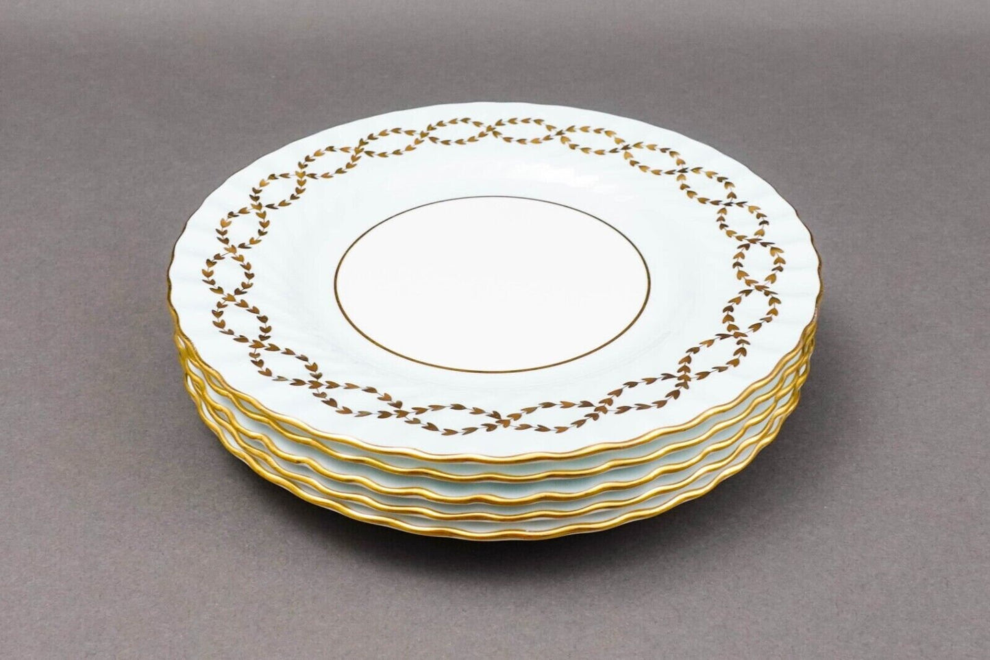 Minton England S600 Gold Laurel Leaves Light Blue Salad Dessert Plate Set Of 5