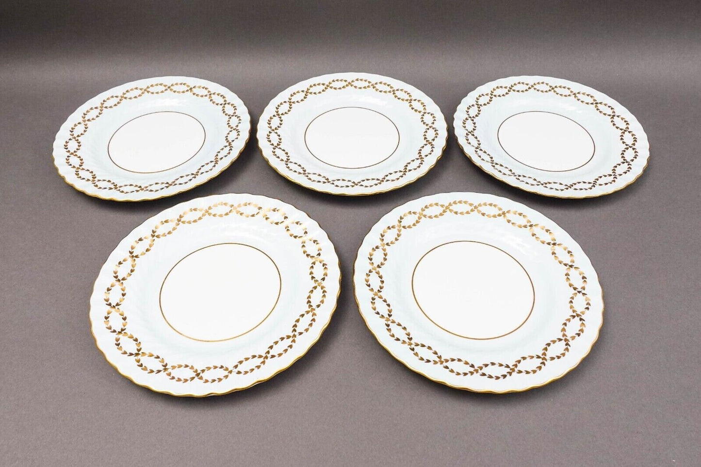 Minton England S600 Gold Laurel Leaves Light Blue Salad Dessert Plate Set Of 5