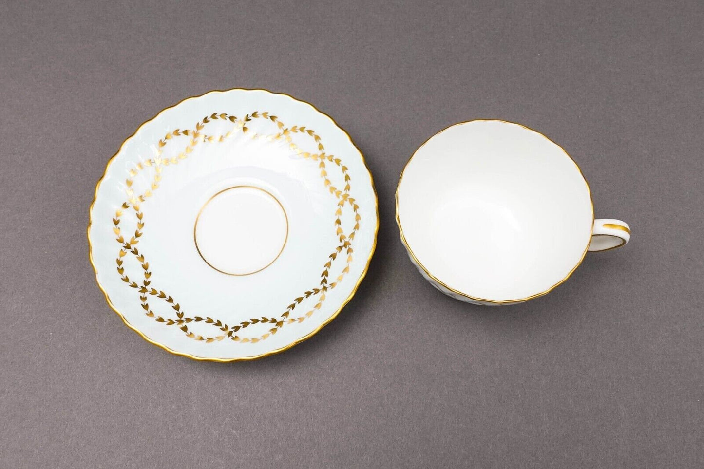 Minton England S600 Gold Laurel Leaves Light Blue Tea Cup & Saucer Set Of 4