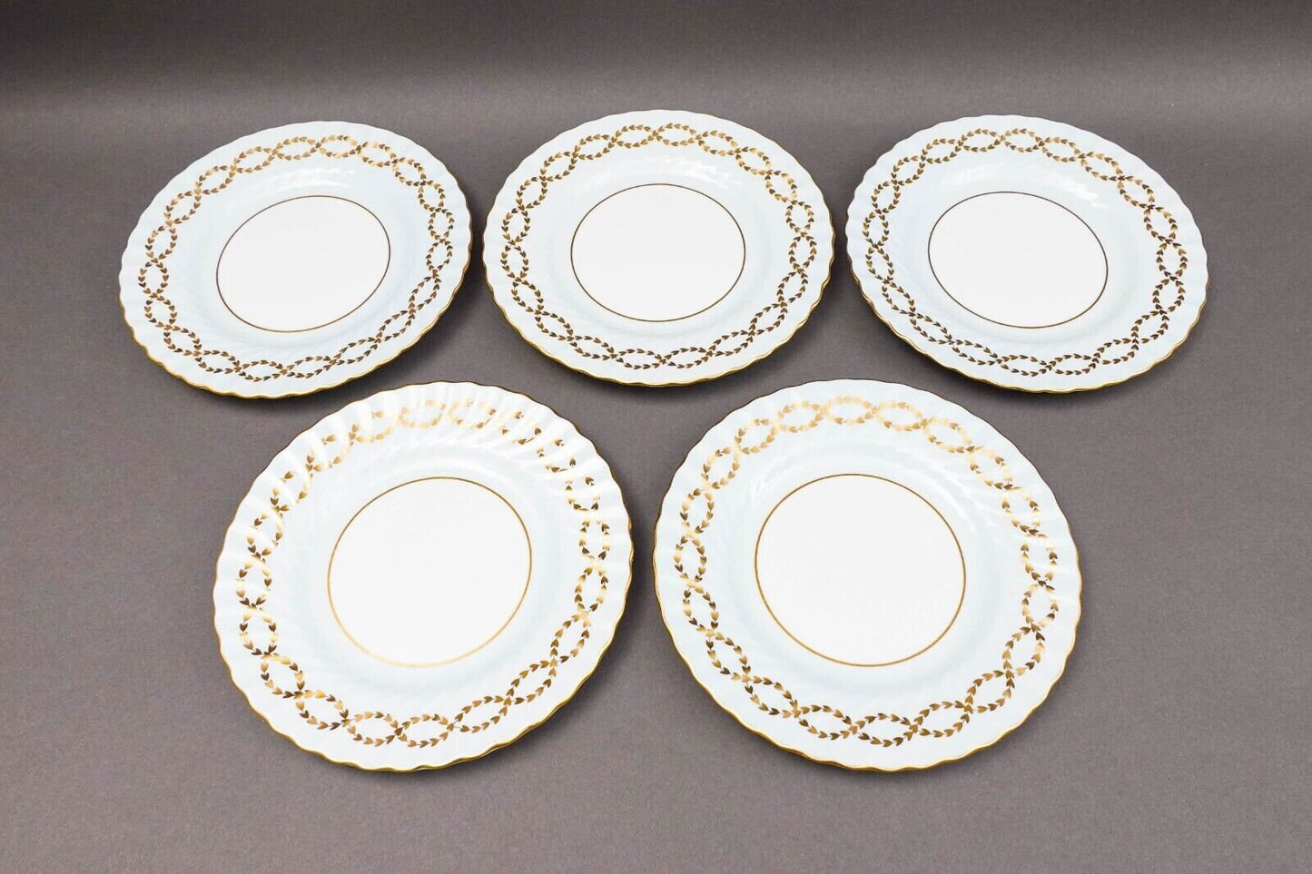 Minton England S600 Gold Laurel Leaves Light Blue Salad Dessert Plate Set Of 5