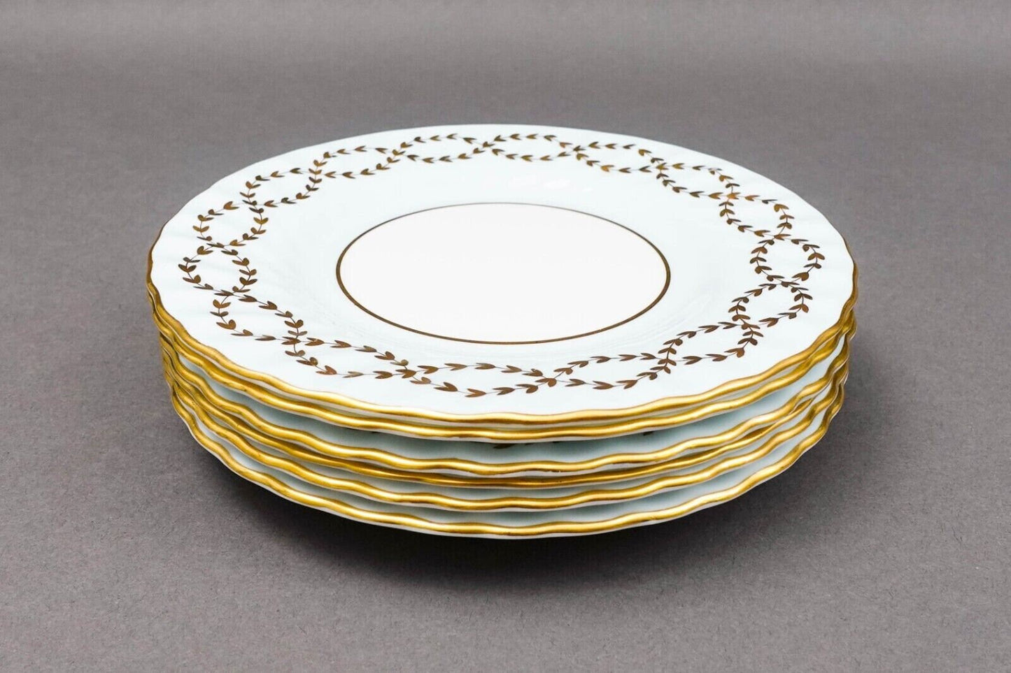 Minton England S600 Gold Laurel Leaves Light Blue Bread & Butter Plate Set Of 6