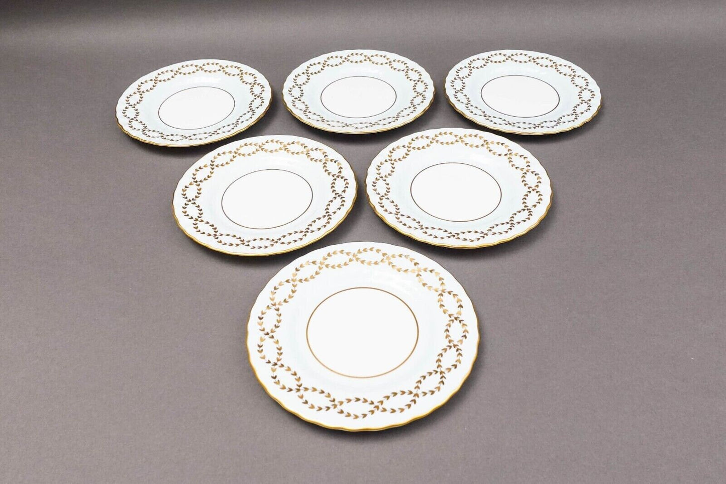 Minton England Tiffany S600 Gold Laurel Light Blue Bread & Butter Plate Set Of 6