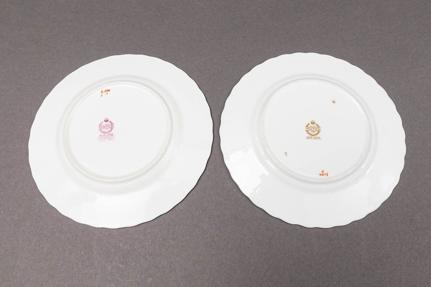 Minton England S600 Gold Laurel Leaves Light Blue Bread & Butter Plate Set Of 6