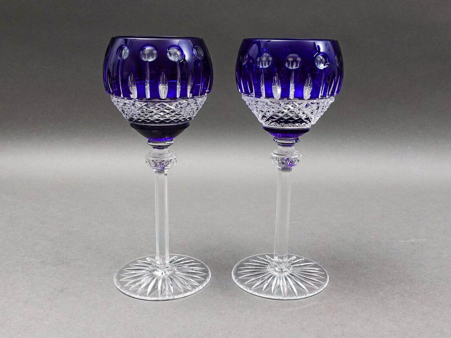 Ajka King Louis Cobalt Blue Crystal 7 3/4" Hock Wine Goblet Glasses Set Of 2