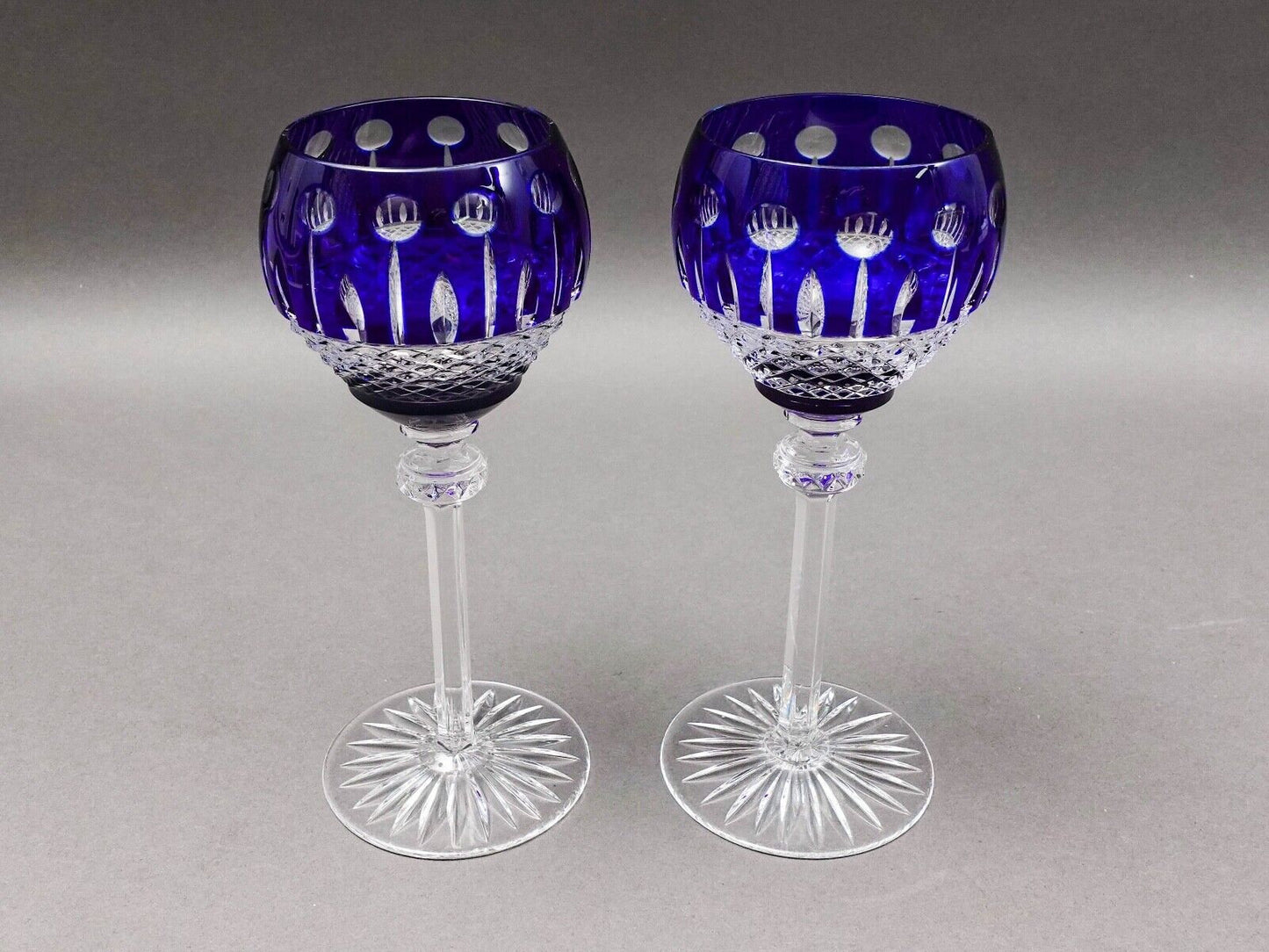 Ajka King Louis Cobalt Blue Crystal 7 3/4" Hock Wine Goblet Glasses Set Of 2