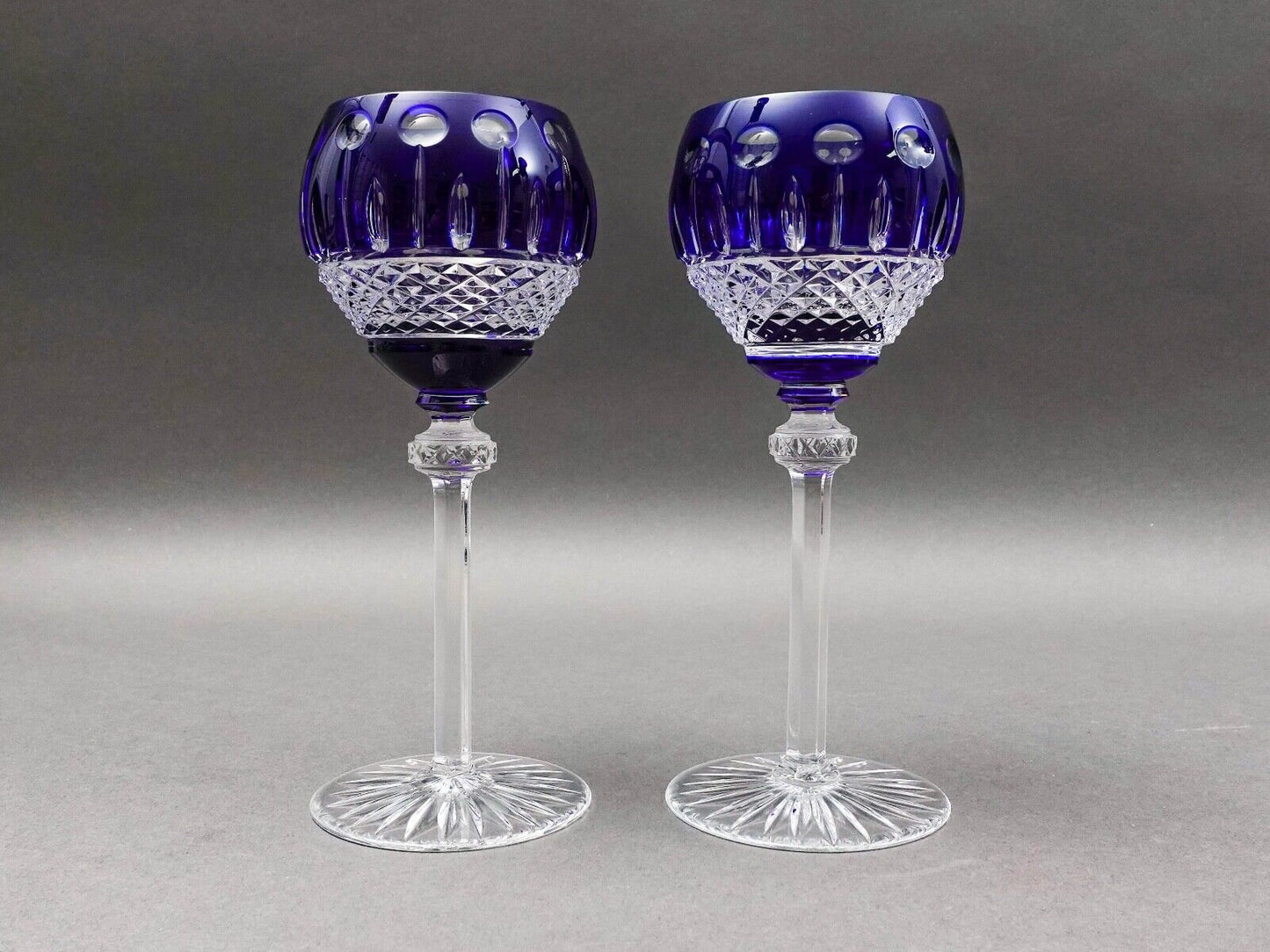 Ajka King Louis Cobalt Blue Crystal 7 3/4" Hock Wine Goblet Glasses Set Of 2