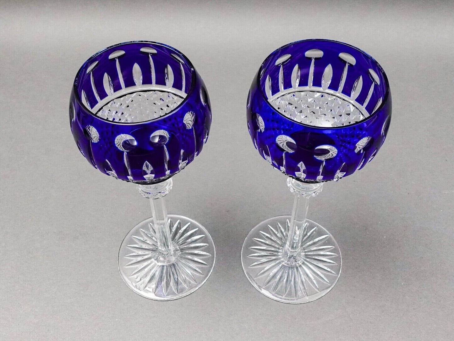 Ajka King Louis Cobalt Blue Crystal 7 3/4" Hock Wine Goblet Glasses Set Of 2