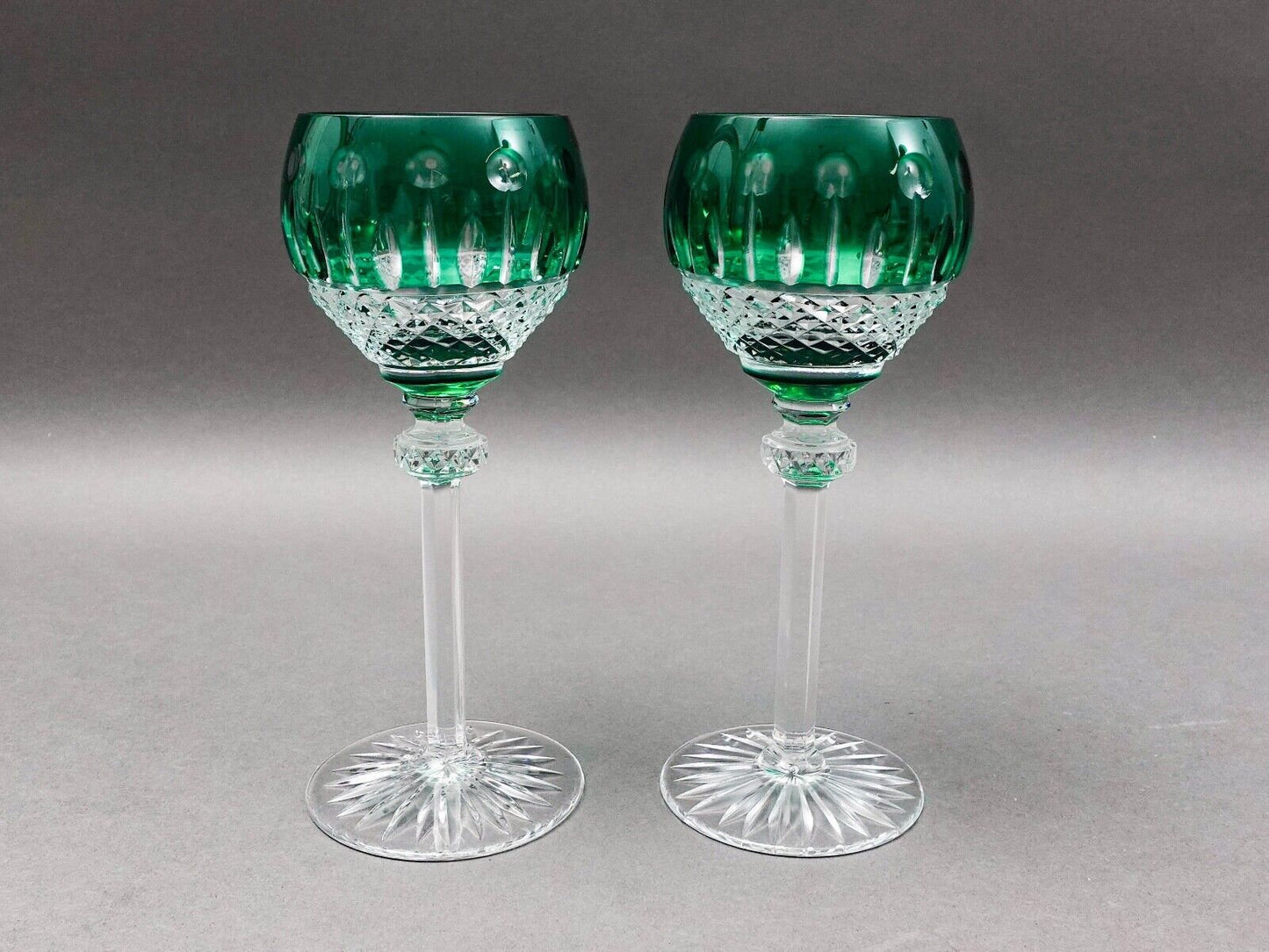 Ajka King Louis Emerald Green Crystal 7 3/4" Hock Wine Goblet Glasses Set Of 2