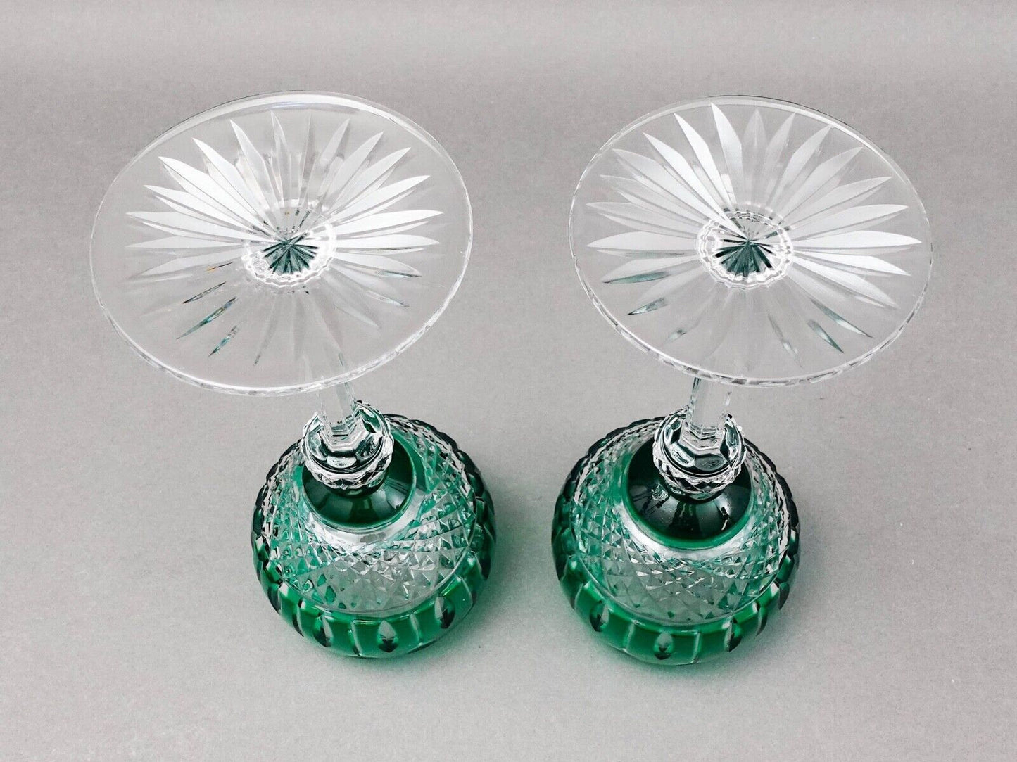 Ajka King Louis Emerald Green Crystal 7 3/4" Hock Wine Goblet Glasses Set Of 2