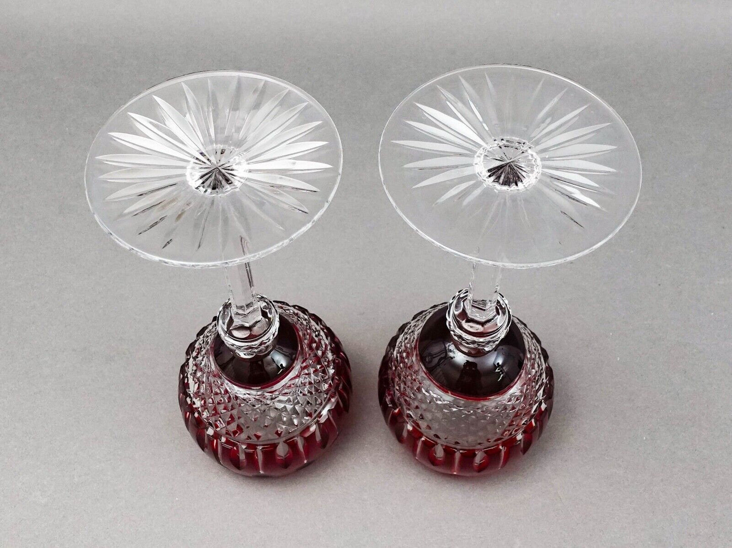 Ajka Hungary King Louis Ruby Red Crystal 7.75" Hock Wine Goblet Glasses Set Of 2