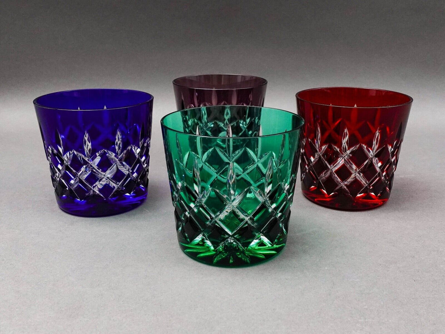 Ajka Arabella Multicolor Cut To Clear Crystal Old Fashioned Tumbler Glass Set 4