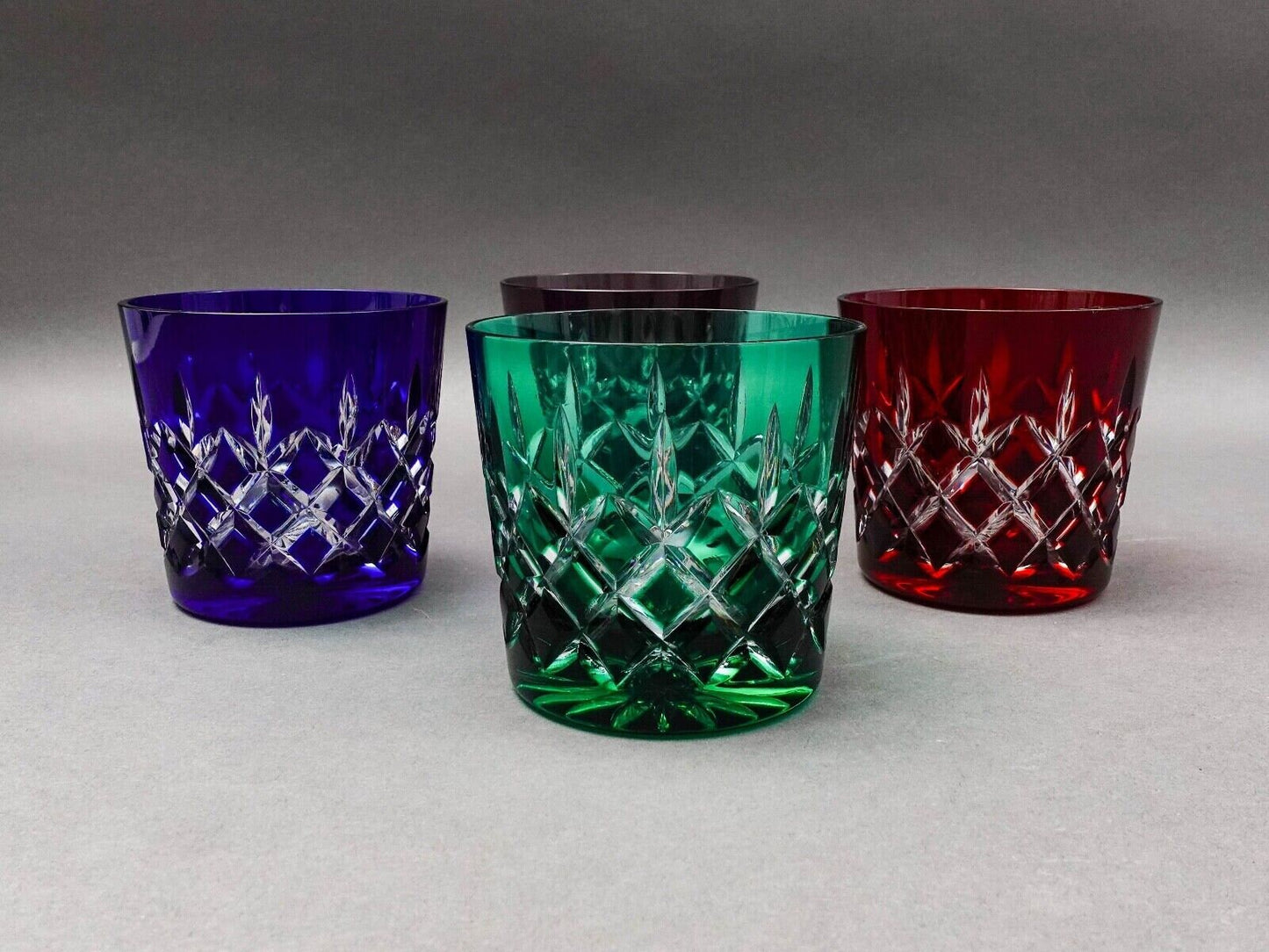 Ajka Arabella Multicolor Cut To Clear Crystal Old Fashioned Tumbler Glass Set 4