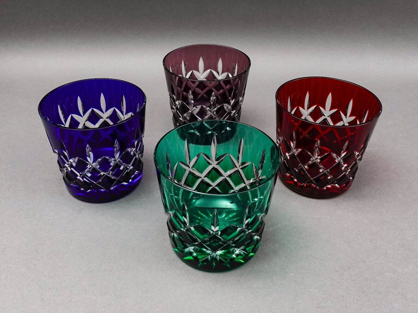 Ajka Arabella Multicolor Cut To Clear Crystal Old Fashioned Tumbler Glass Set 4