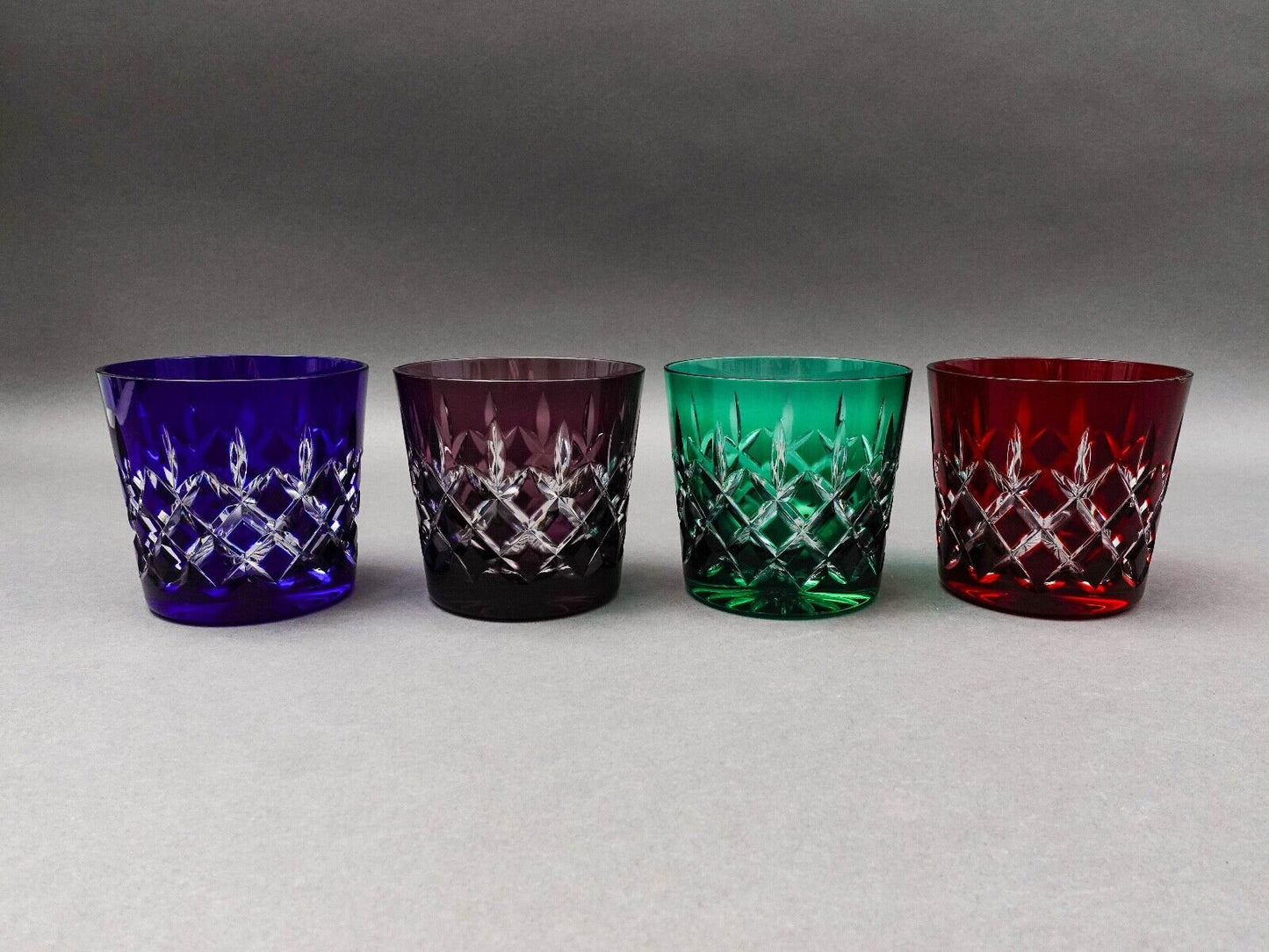 Ajka Arabella Multicolor Cut To Clear Crystal Old Fashioned Tumbler Glass Set 4