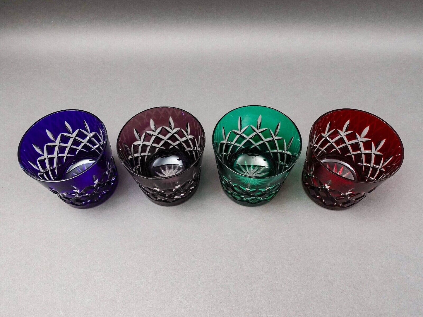 Ajka Arabella Multicolor Cut To Clear Crystal Old Fashioned Tumbler Glass Set 4