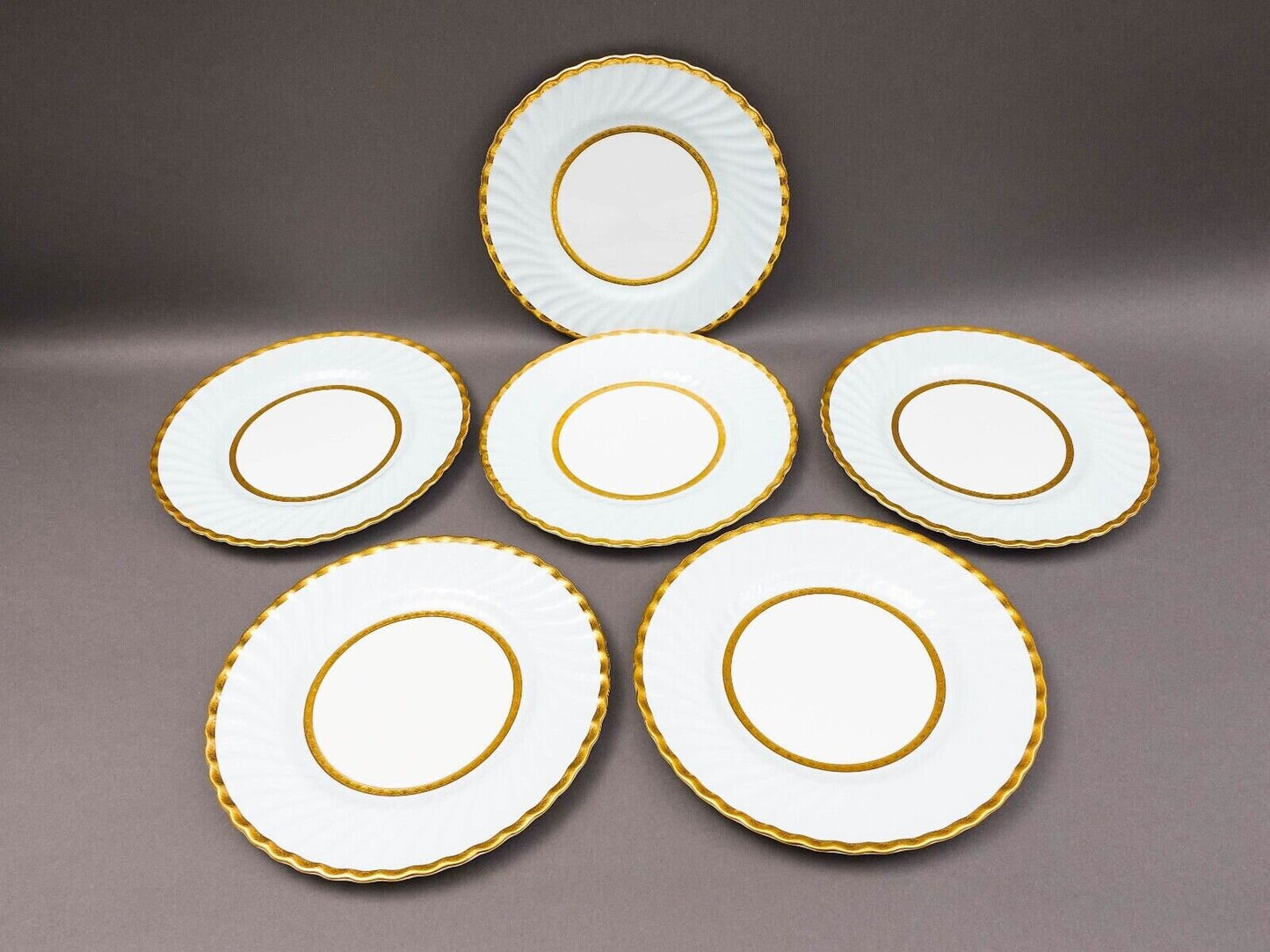 Minton England Tiffany H5200 Gold Light Blue Swirl Embassy Dinner Plate Set Of 6
