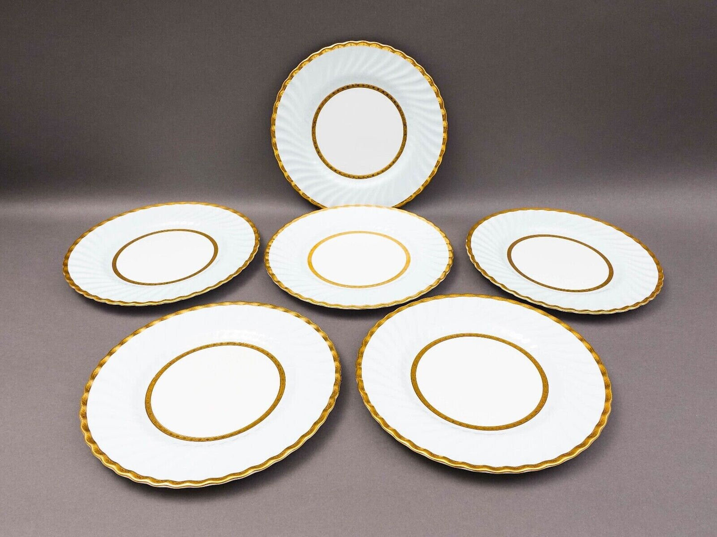 Minton England Tiffany H5200 Gold Light Blue Swirl Embassy Dinner Plate Set Of 6
