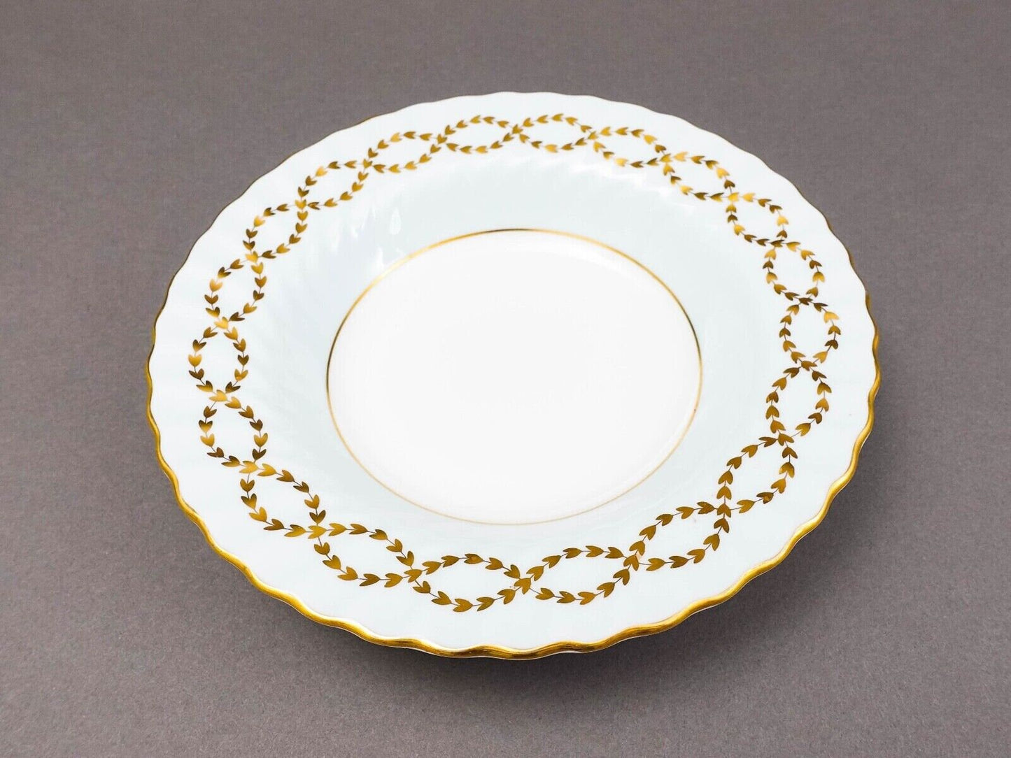 Minton England Tiffany S600 Gold Leaves Light Blue Swirl Rim Soup Bowl Set Of 4