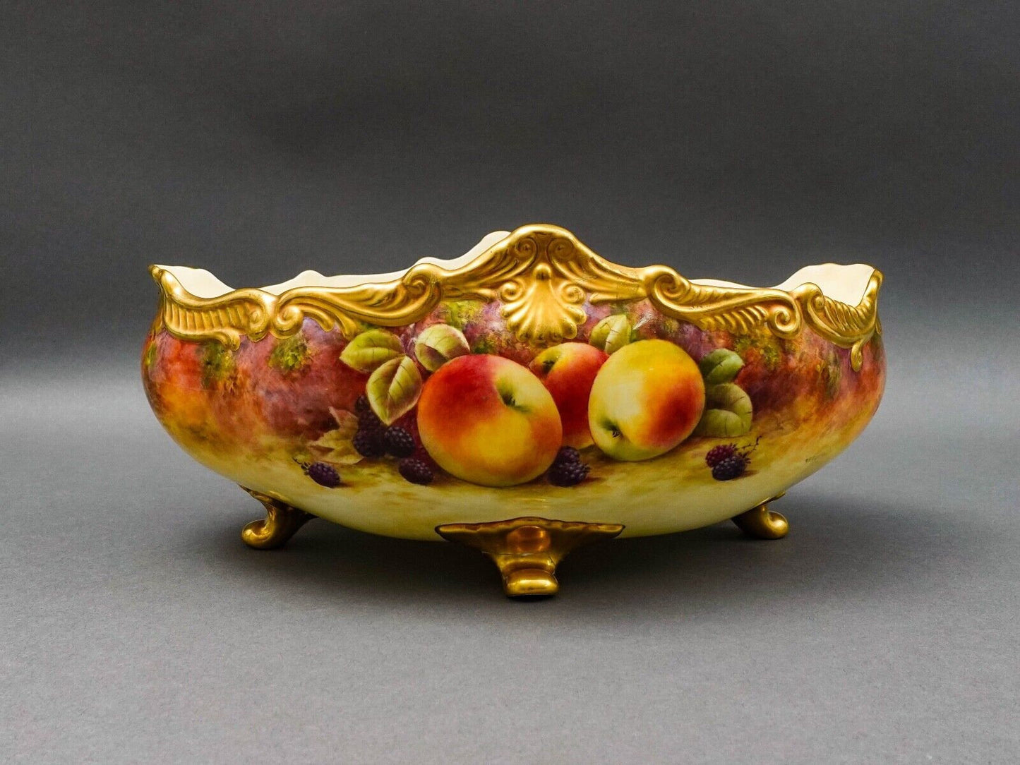 Coalport England Richard Budd Signed Hand Painted Fruit Centerpiece Bowl (Read)