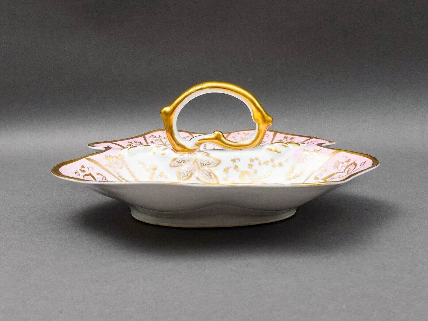 Antique German Hand Painted Floral Porcelain Divided Condiment Serving Dish Tray