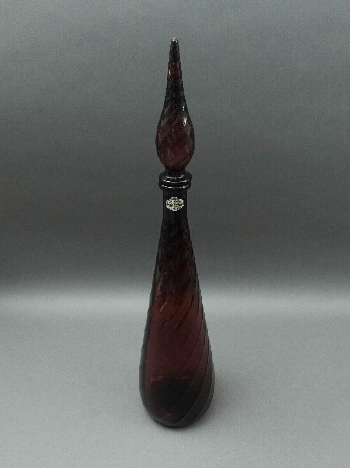Guildcraft Italy MCM Amethyst Empoli Glass Decanter Genie Bottle 22 3/4"
