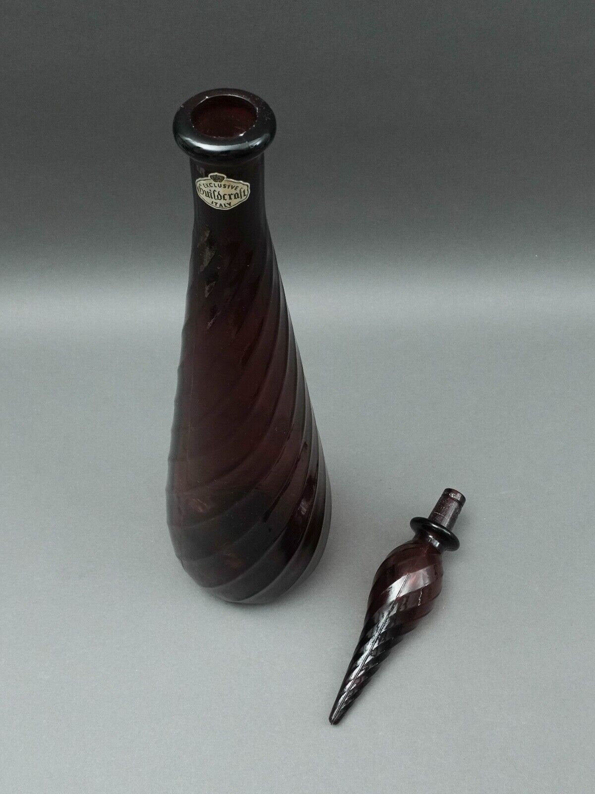 Guildcraft Italy MCM Amethyst Empoli Glass Decanter Genie Bottle 22 3/4"