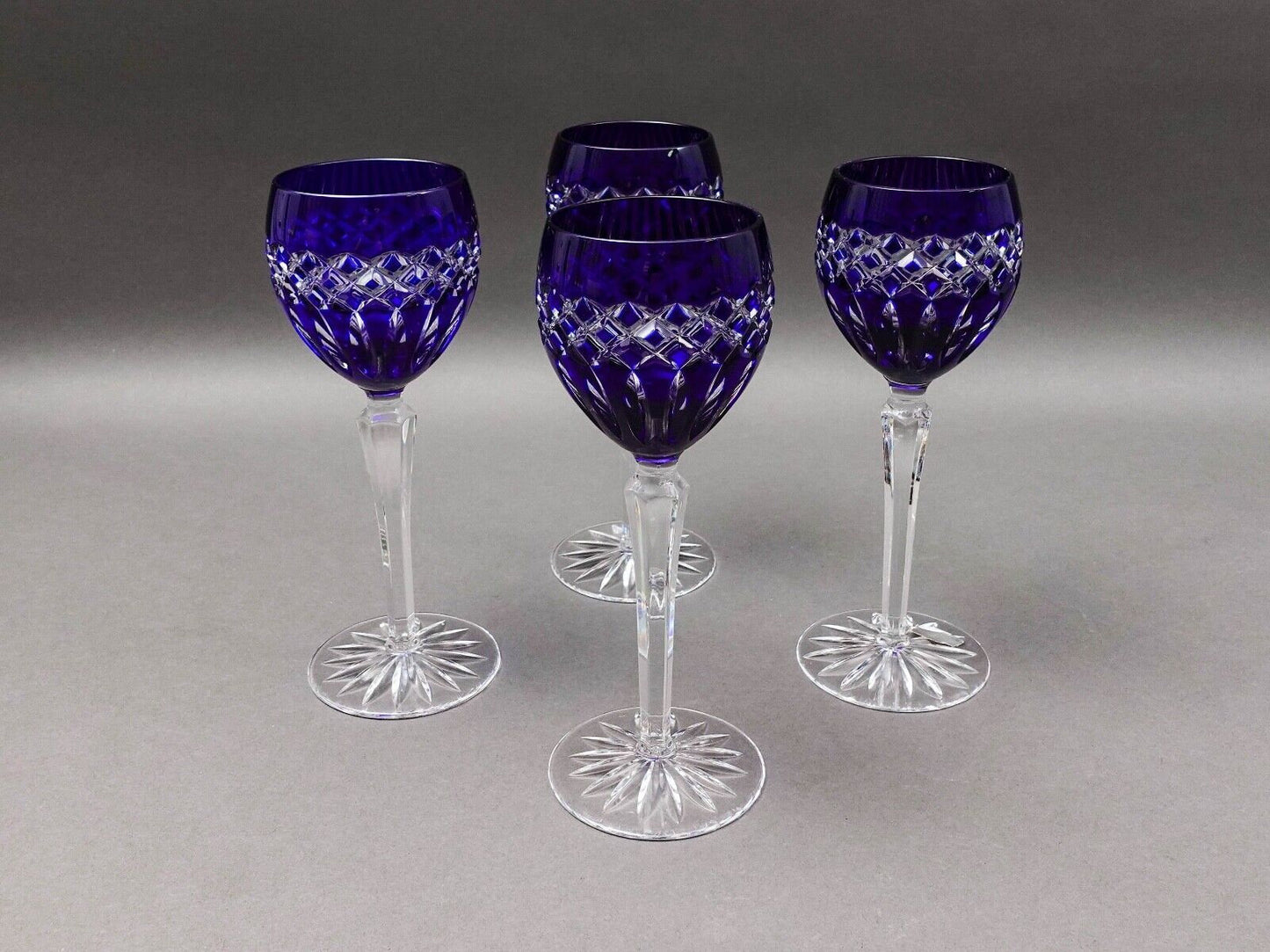 Ajka Hungary Cadessia Cobalt Blue Crystal Wine Hock Glasses Set Of 4