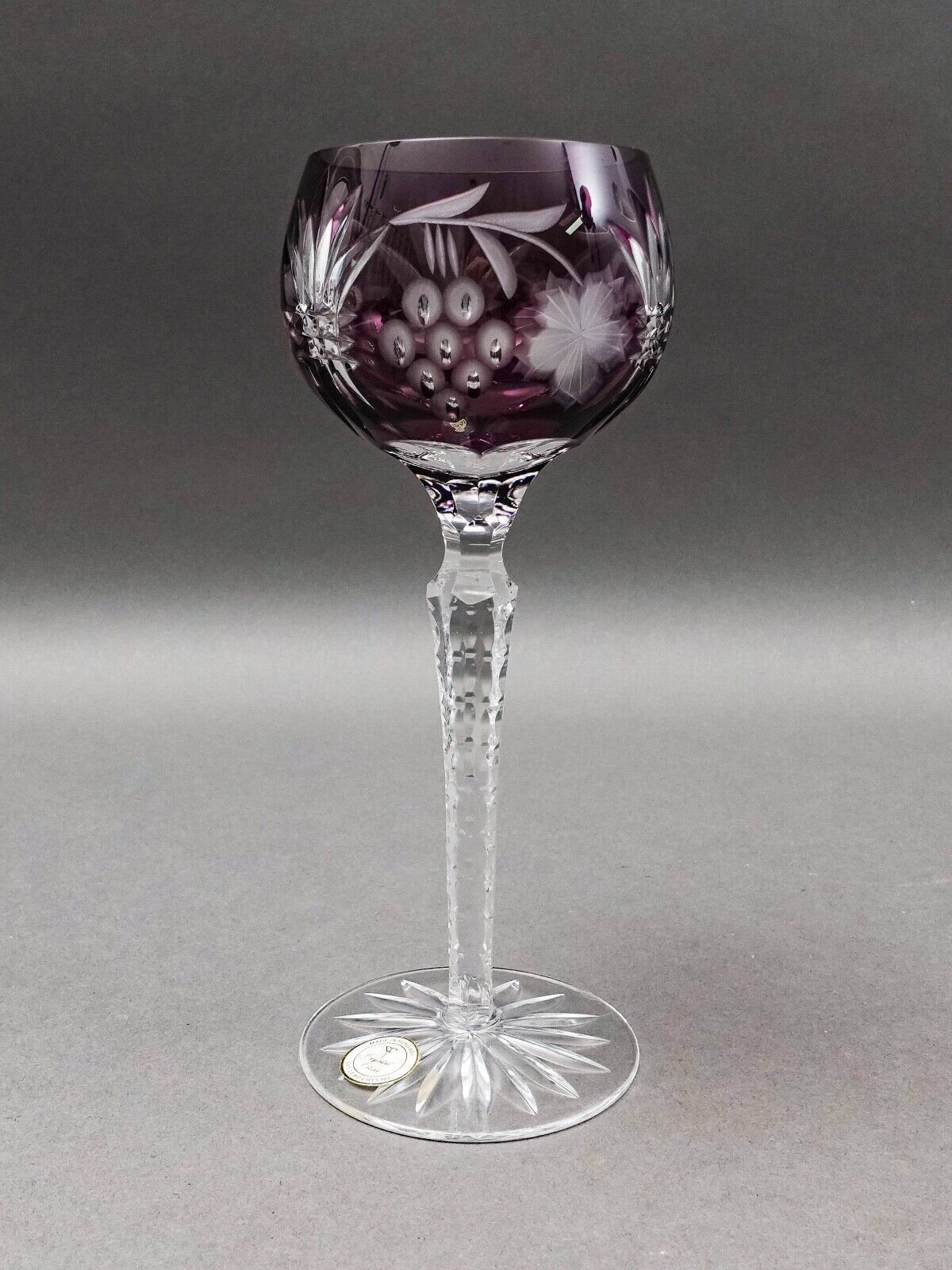 Ajka Marsala Purple Cut To Clear Crystal 8.25" Hock Wine Goblet Glasses Set Of 6