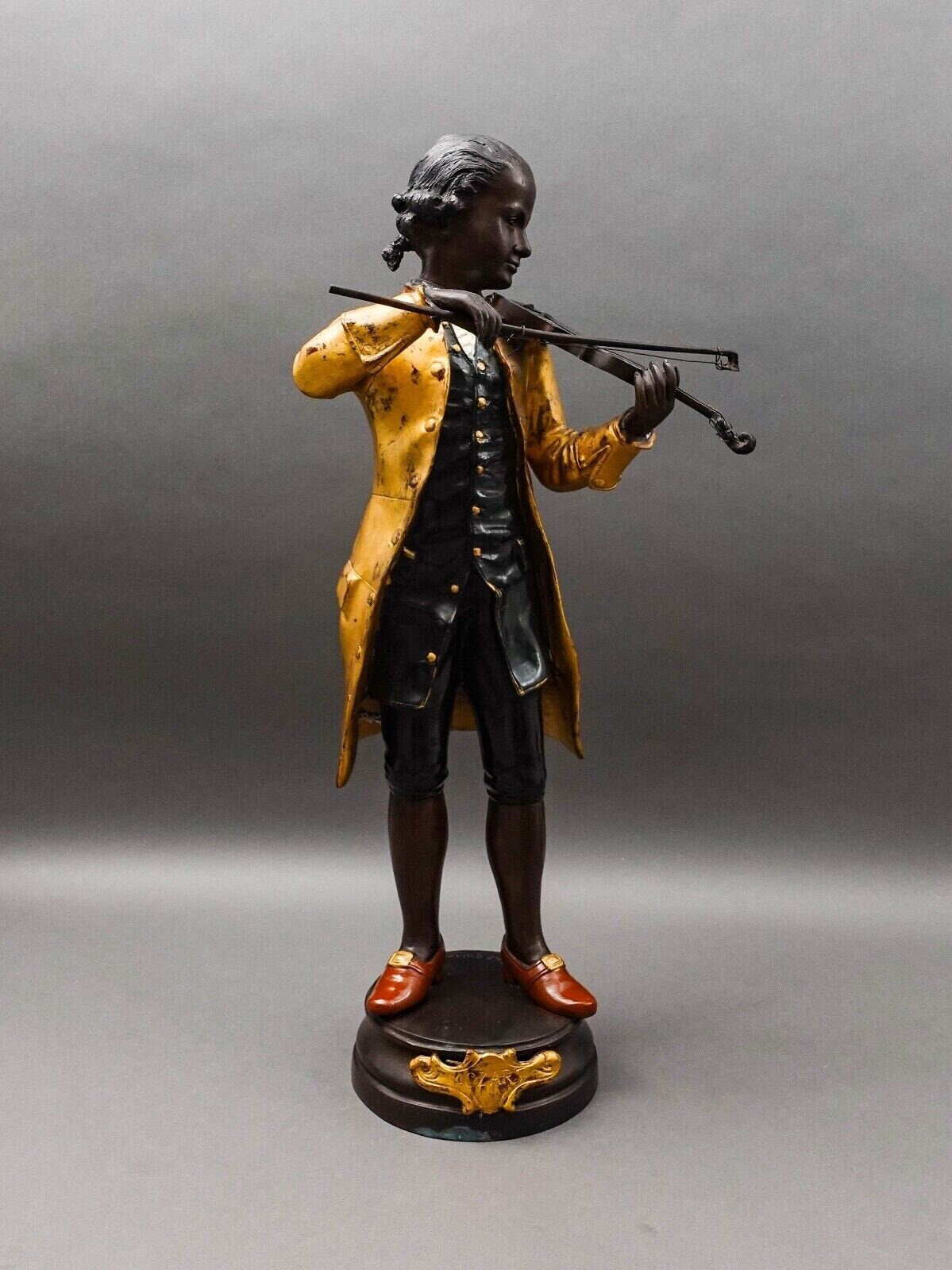 L. Gregoirey Signed Large Mozart With Violin Bronze Statue Sculpture 26"