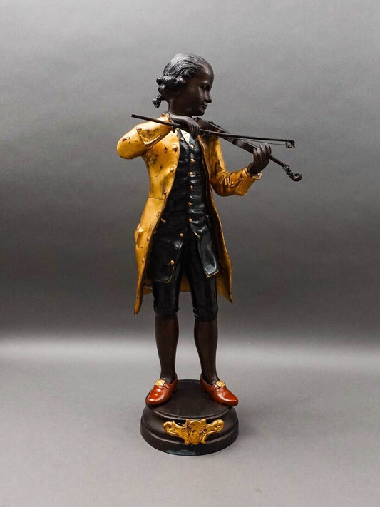 L. Gregoirey Signed Large Mozart With Violin Bronze Statue Sculpture 26"