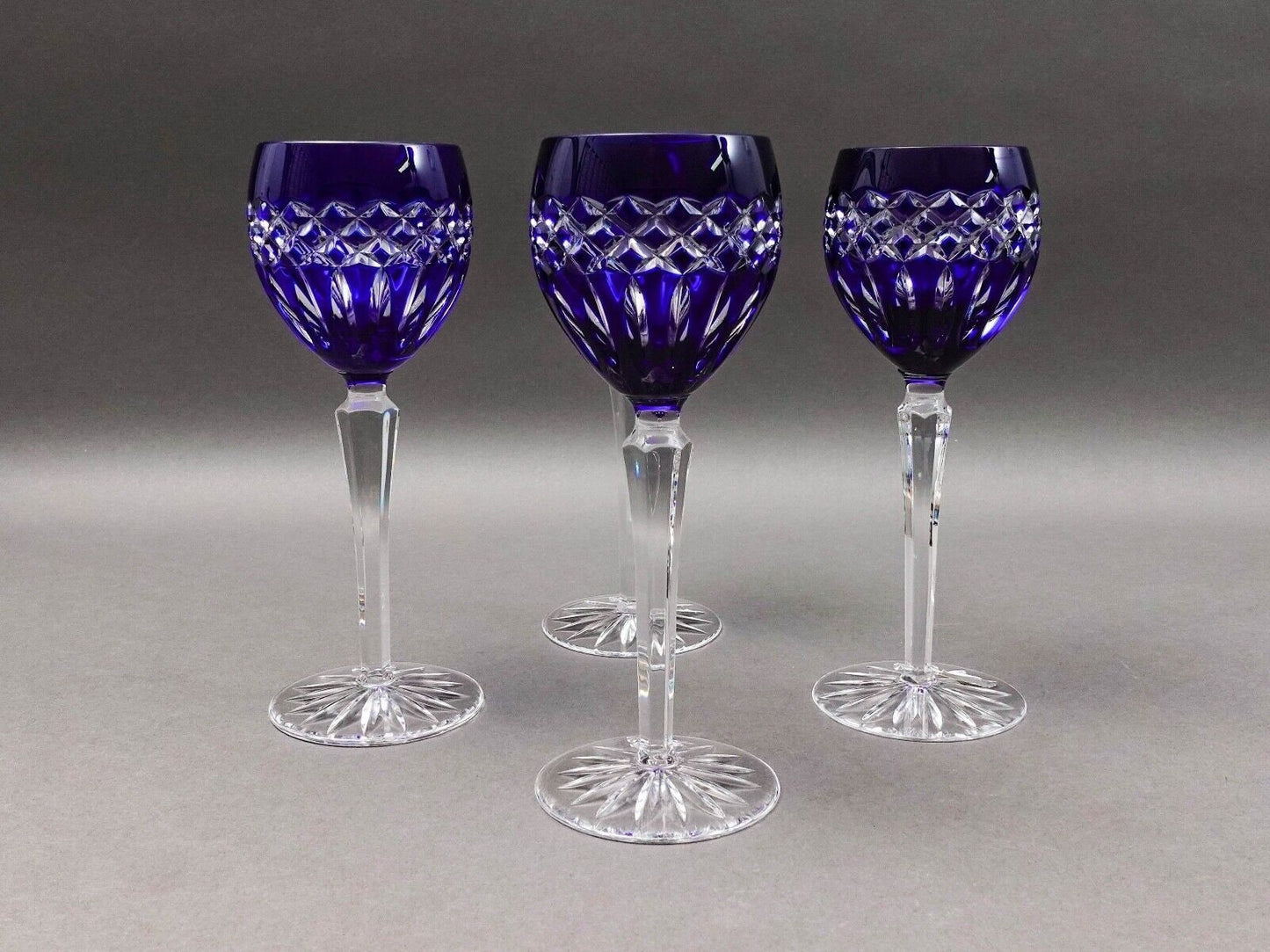 Ajka Hungary Cadessia Cobalt Blue Crystal Wine Hock Glasses Set Of 4