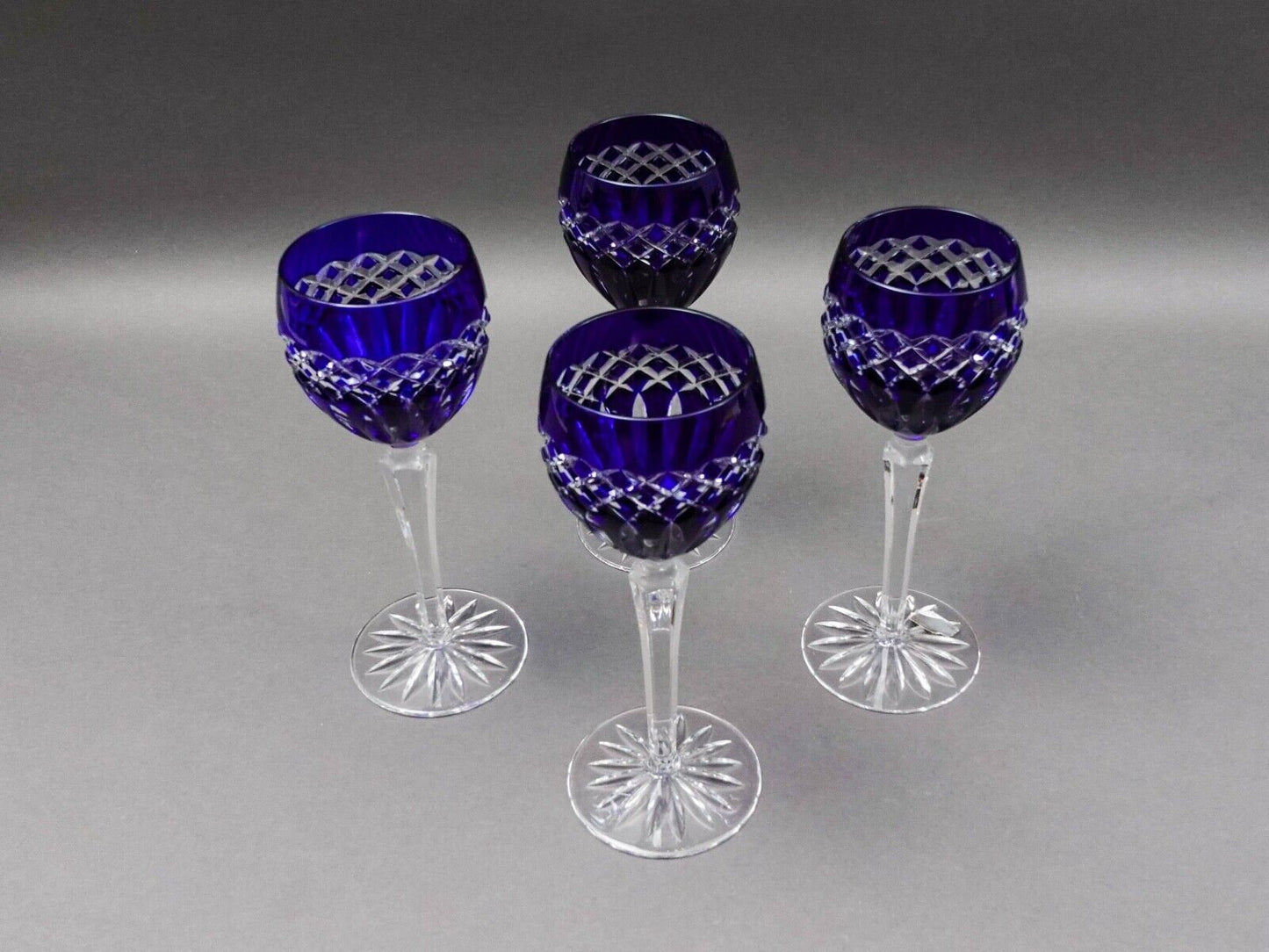 Ajka Hungary Cadessia Cobalt Blue Crystal Wine Hock Glasses Set Of 4