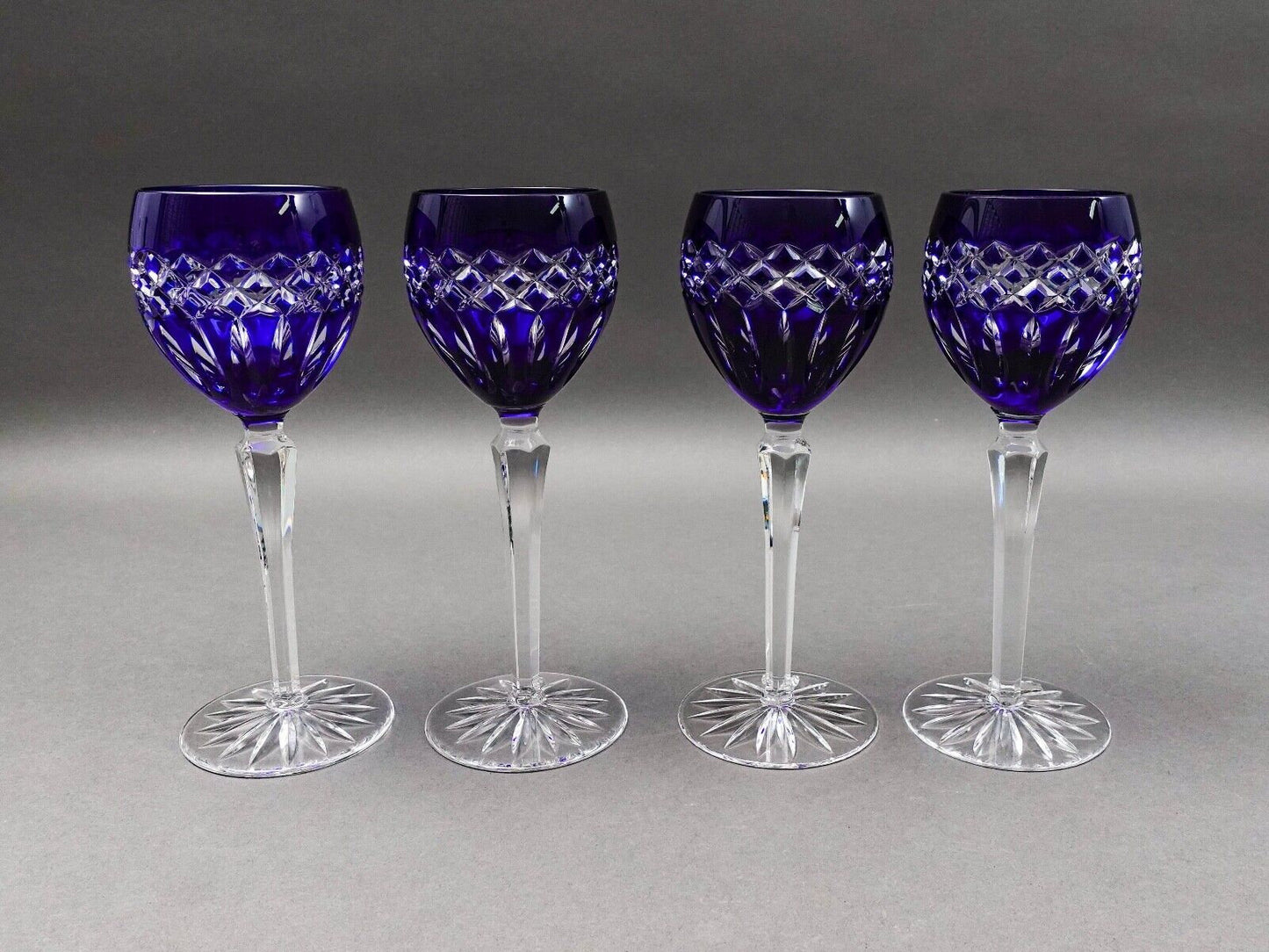 Ajka Hungary Cadessia Cobalt Blue Crystal Wine Hock Glasses Set Of 4