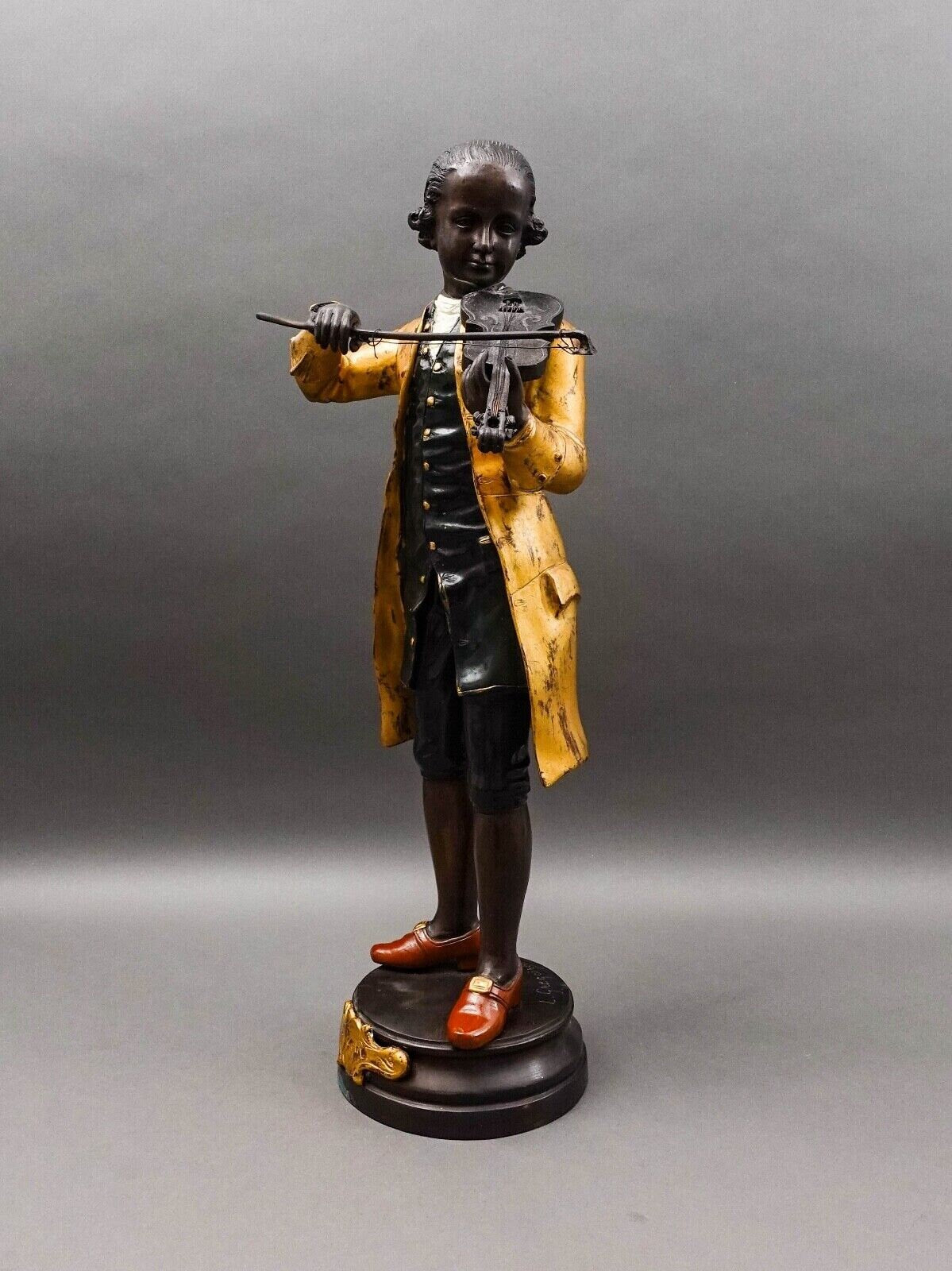 L. Gregoirey Signed Large Mozart With Violin Bronze Statue Sculpture 26"