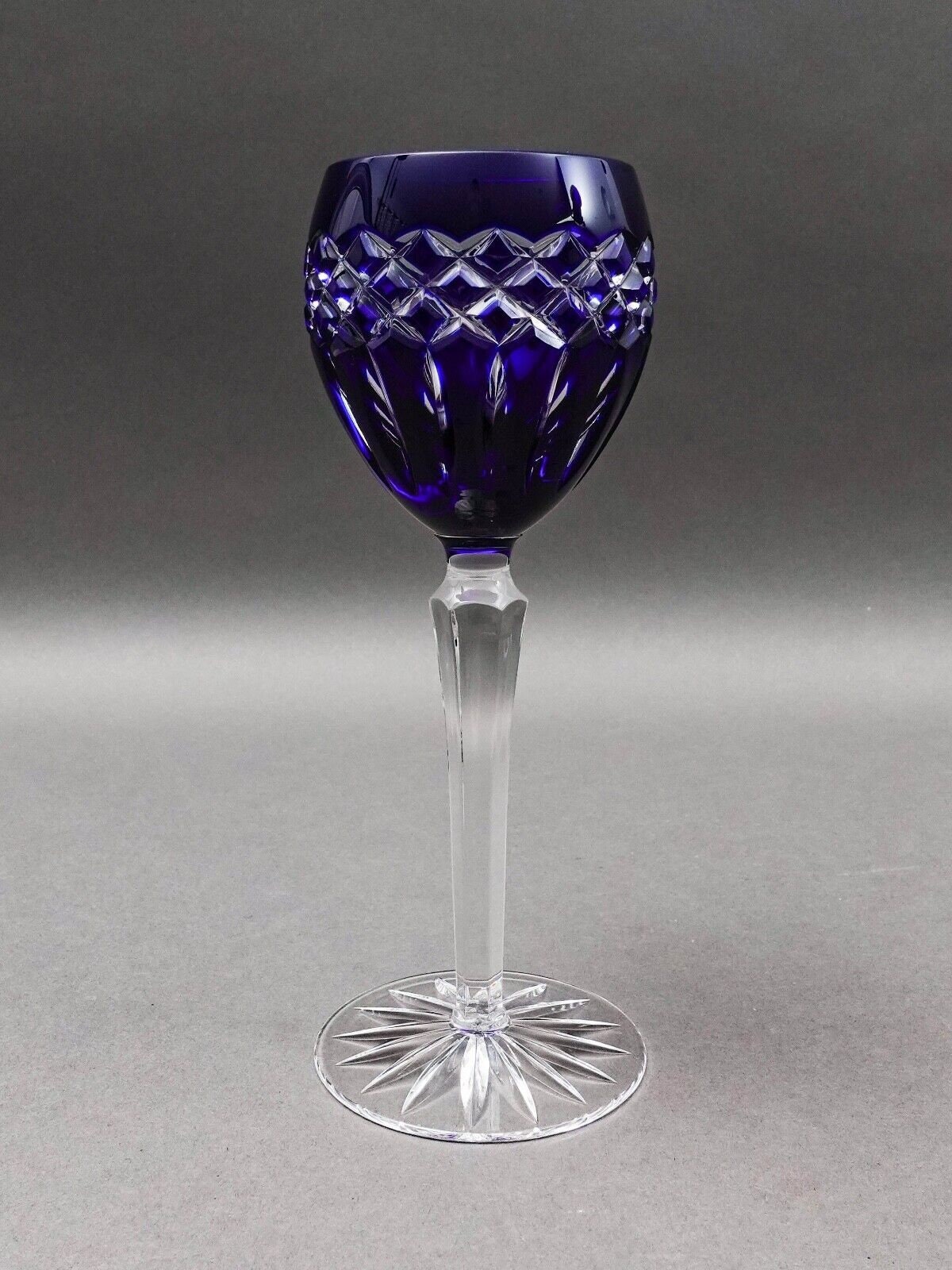 Ajka Hungary Cadessia Cobalt Blue Crystal Wine Hock Glasses Set Of 4