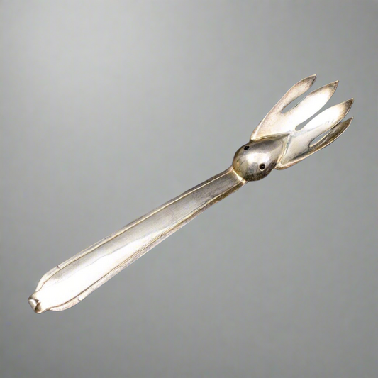 Los Castillo Taxco Mexico Plateado Silver Plate & Onyx Large Serving Fork