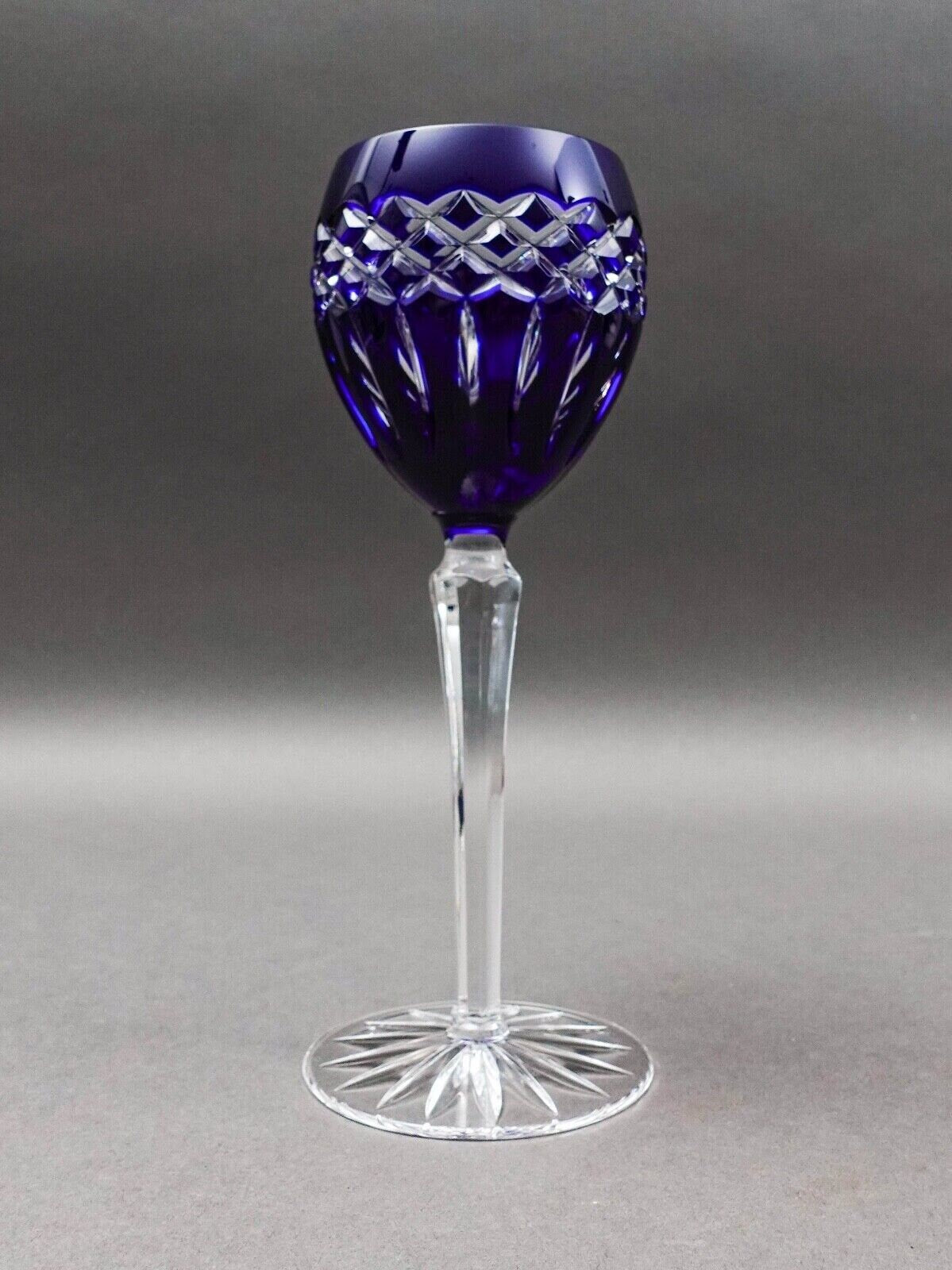 Ajka Hungary Cadessia Cobalt Blue Crystal Wine Hock Glasses Set Of 4